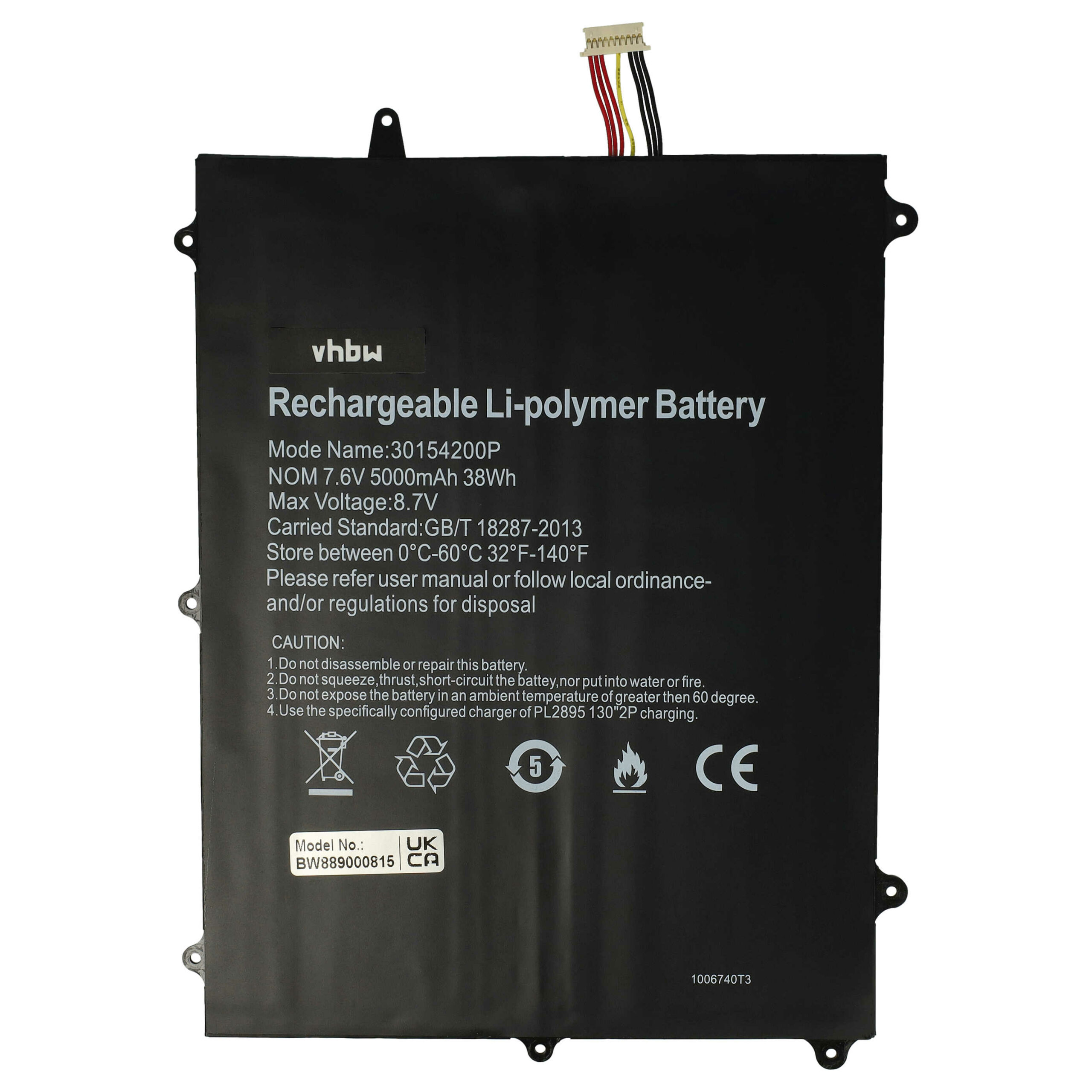 Bateria vhbw para Jumper TH133K-MC, HW-3487265 - 5000 mAh 7.6 V Li-polymer