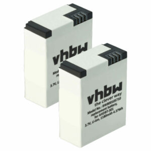 Bateria de Substituição para GoPro vhbw 2x - 1180 mAh 3.7 V Li-polymer (1ICP7/26/33-2, 601-00724-00ACHDHN-301)