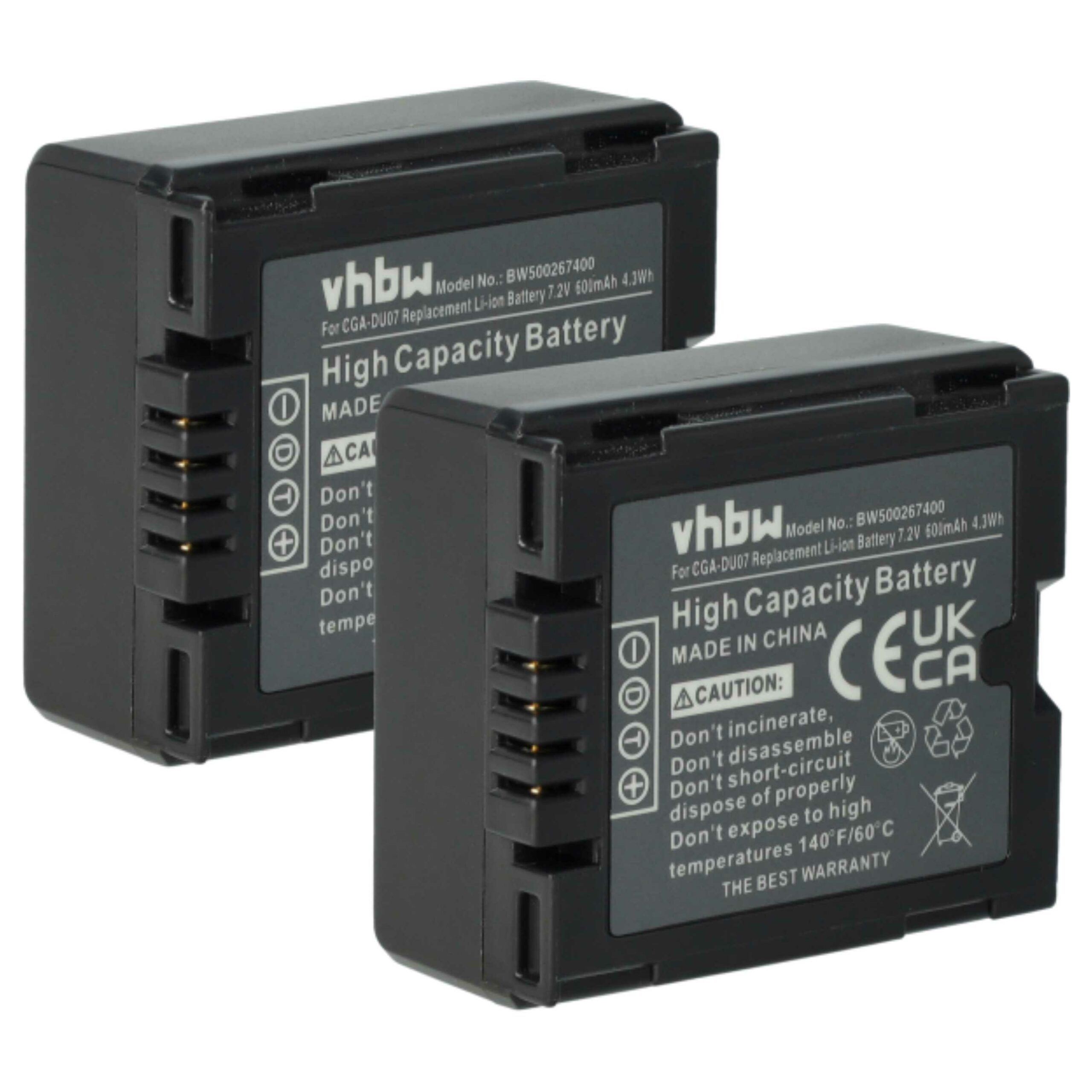Bateria vhbw para Câmara Hitachi/Panasonic DZ-BP07s, DZ-BP14s, DZ-BP21s - 600 mAh 7.2 V Li-Ion (Pack 2x)