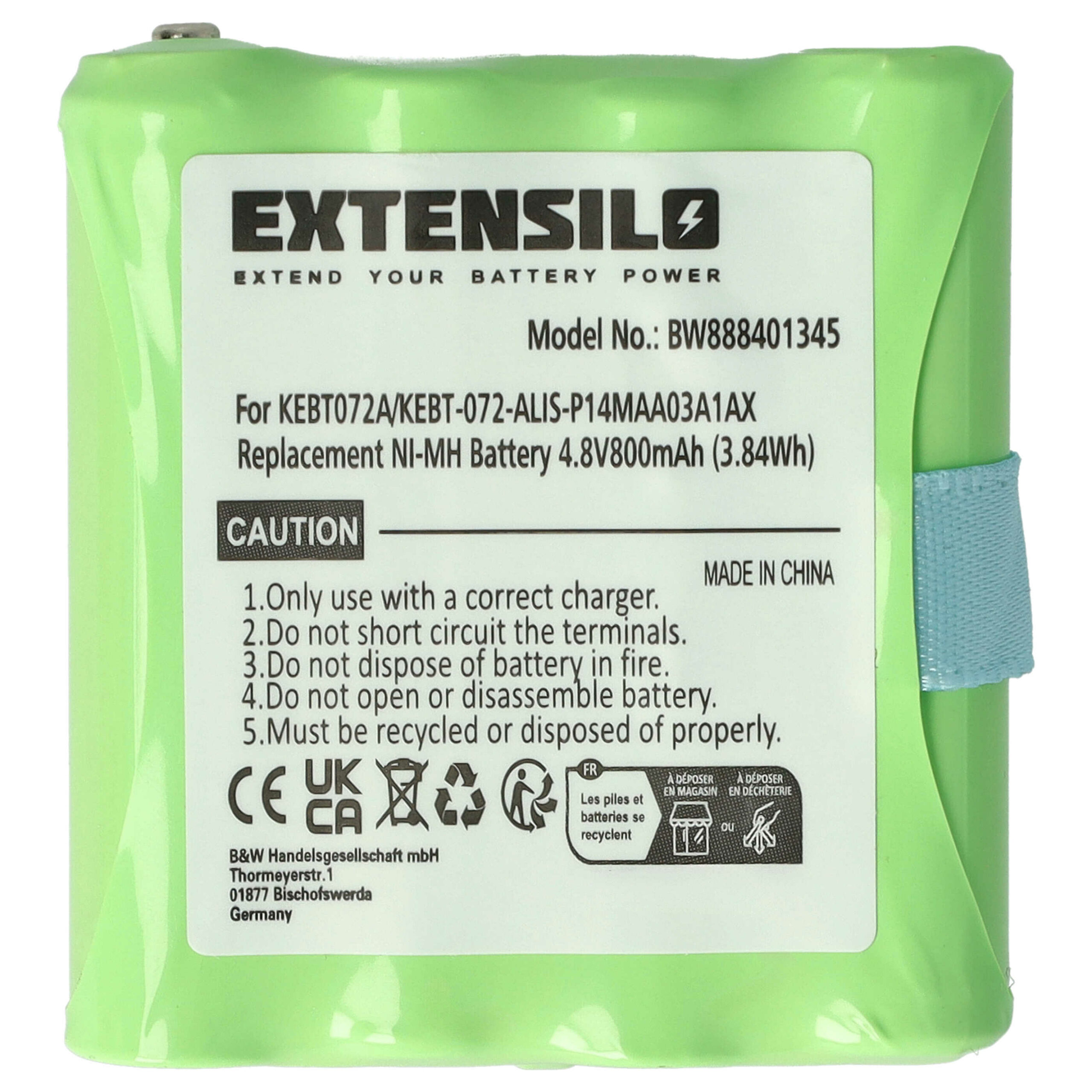 Bateria EXTENSILO para Midland KEBT072A, BATT4R, BATT-4R, KEBT-072-A - 800 mAh 4.8 V NiMH