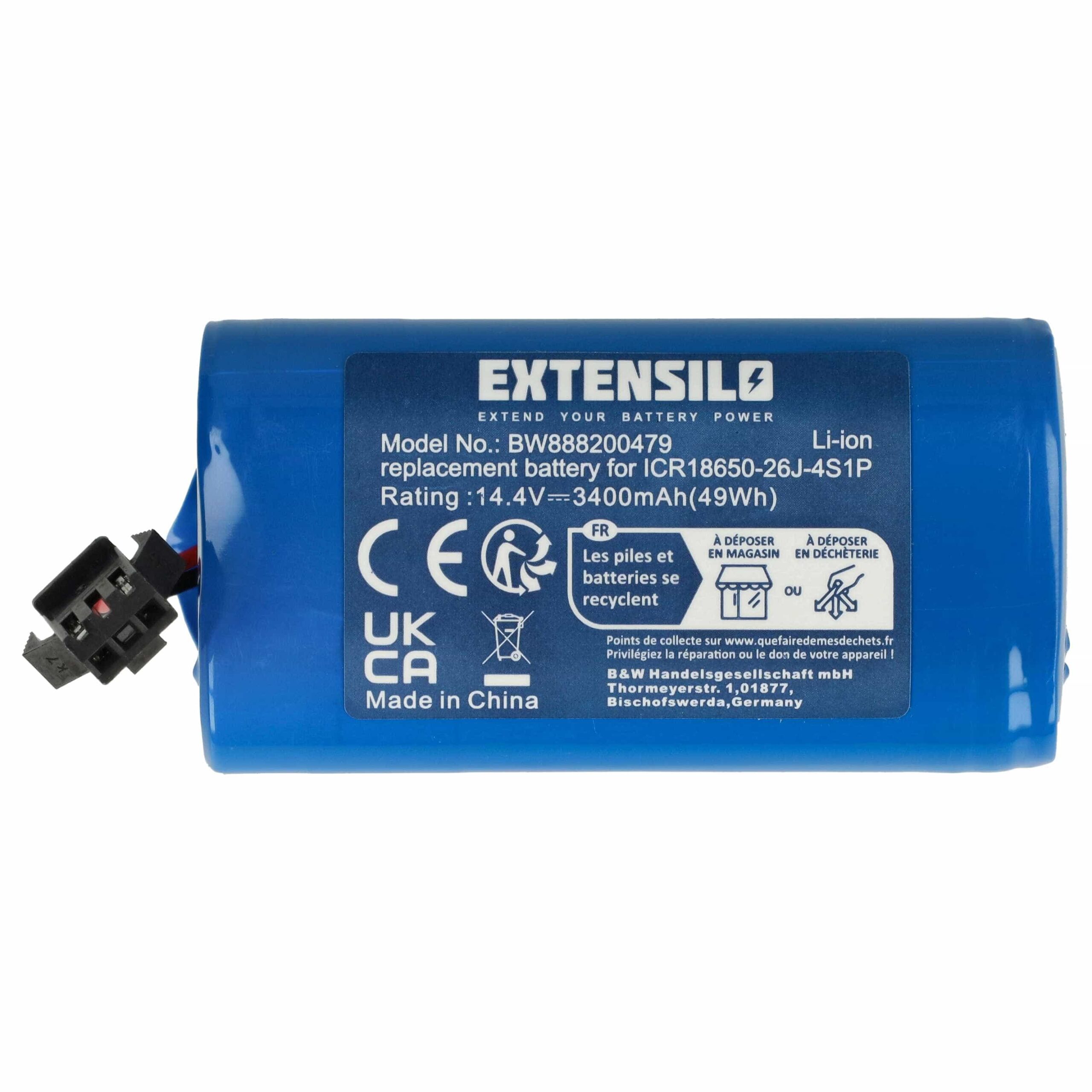 Bateria EXTENSILO para Cecotec CONG1002, Eufy e compatíveis - 3400mAh, 14.4V, Li-Ion - Image 3
