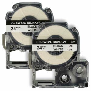 2x Fita de Etiquetas compatível com Epson LC-6WBN - 24 mm Preto sobre Branco