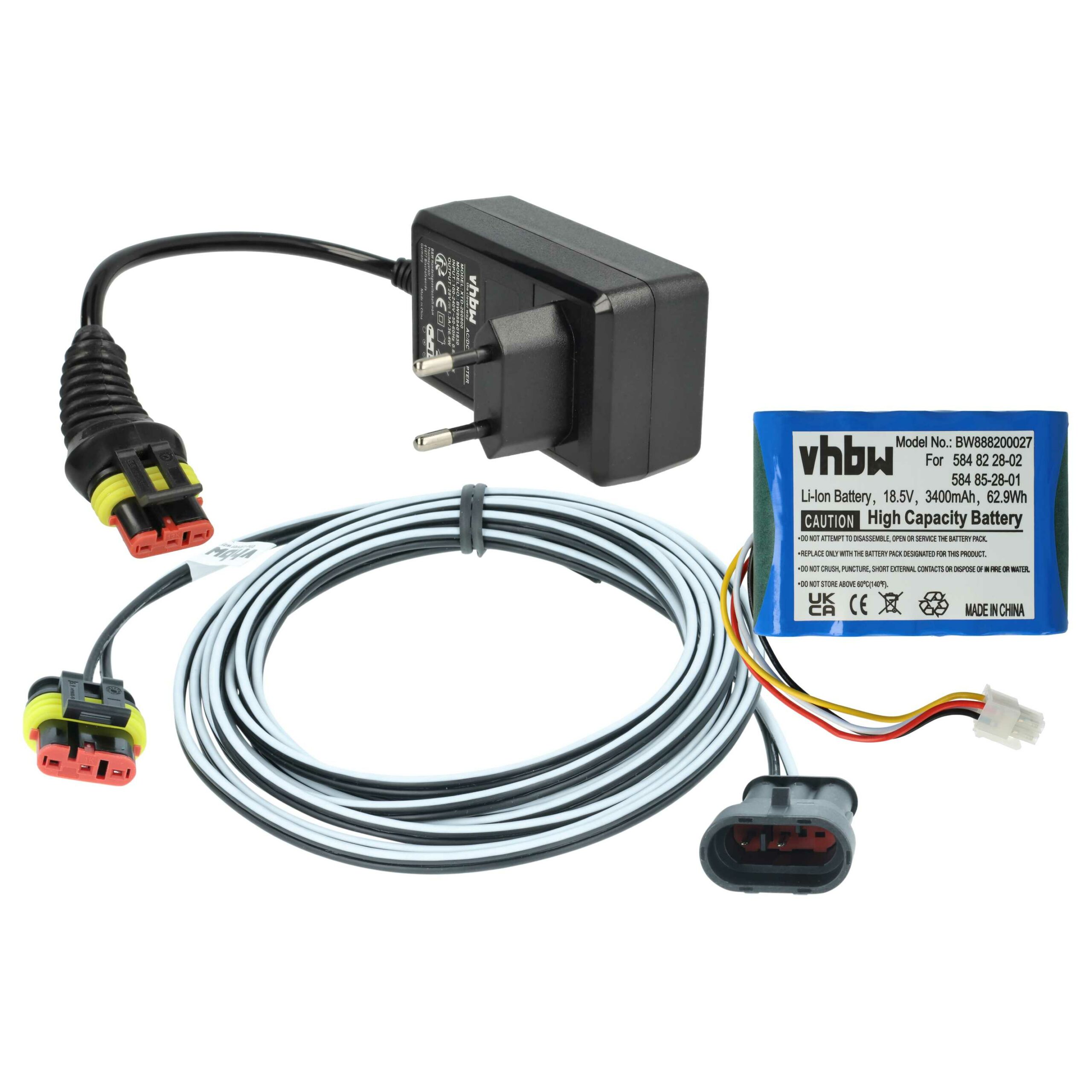 Conjunto Carregador vhbw para Cortadores de Relva Robóticos Gardena, Husqvarna, McCulloch - Bateria 3400mAh 18.5V + Adaptador + Cabo