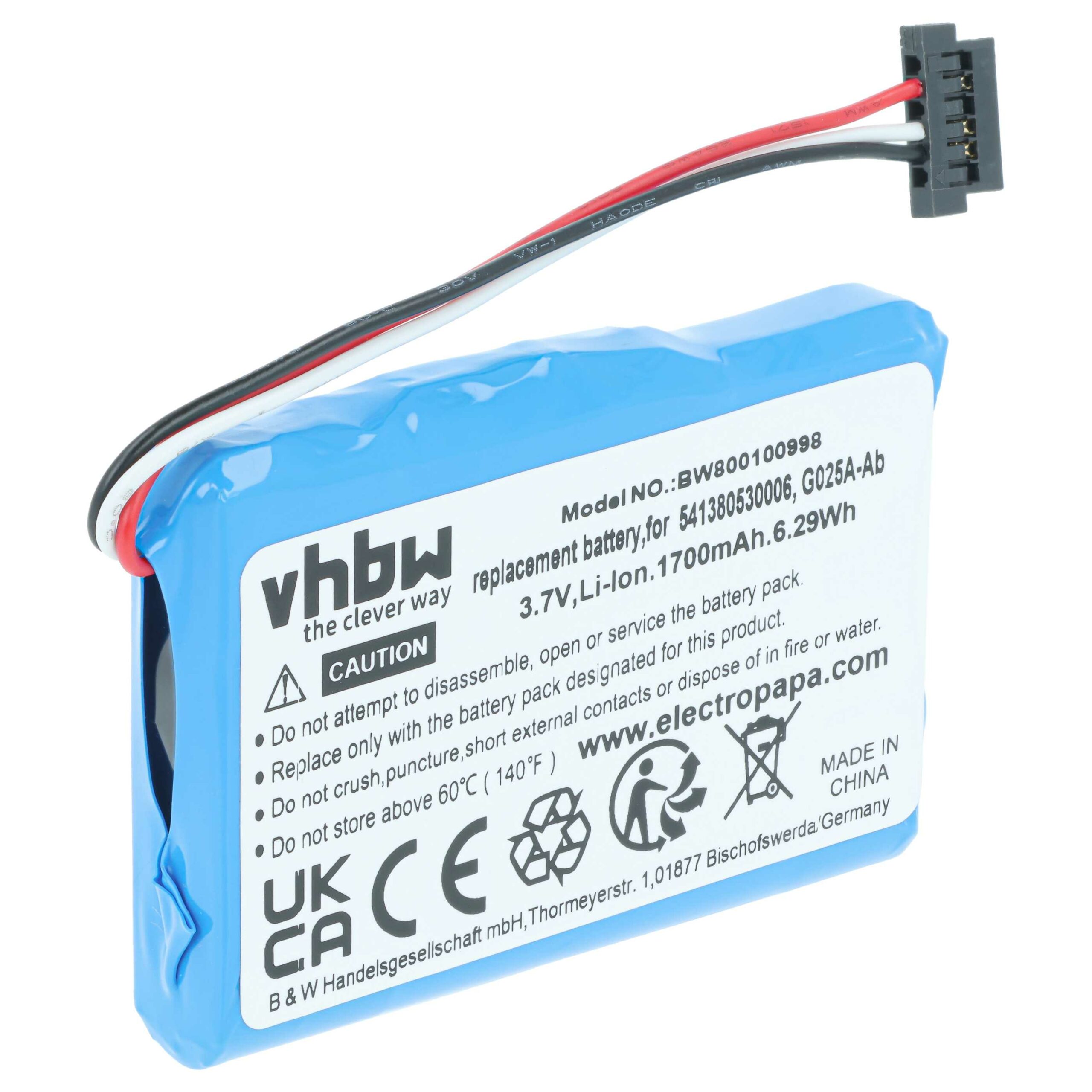 Bateria GPS vhbw 1700mAh 3.7V - Compatível Navigon/Falk/Becker/Mitac/Medion/Typhoon/Yakumo/BlueMedia