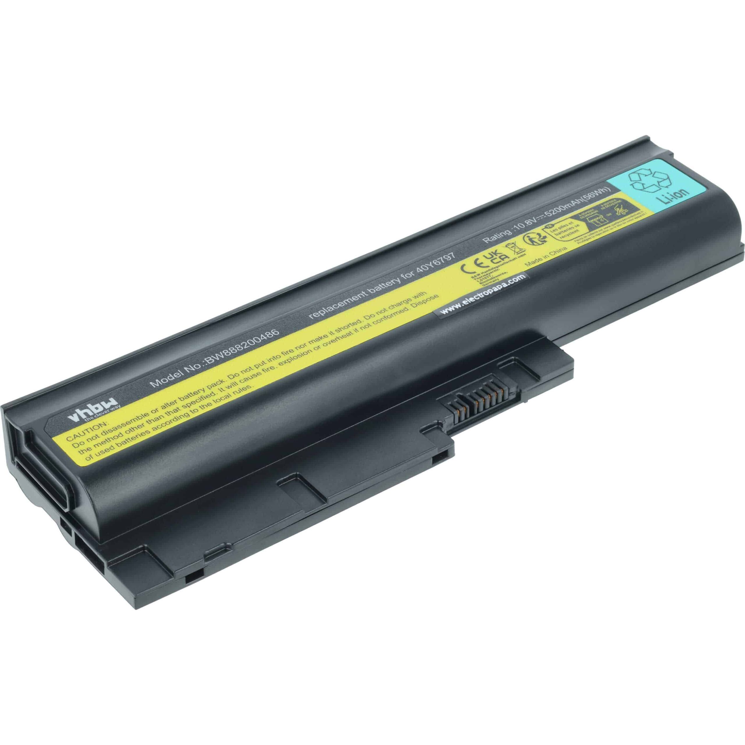 Bateria para Portátil vhbw compatível com IBM/Lenovo 40Y6797, 40Y6798, 40Y6799, 40Y6795 - 5200 mAh 10.8 V Li-Ion