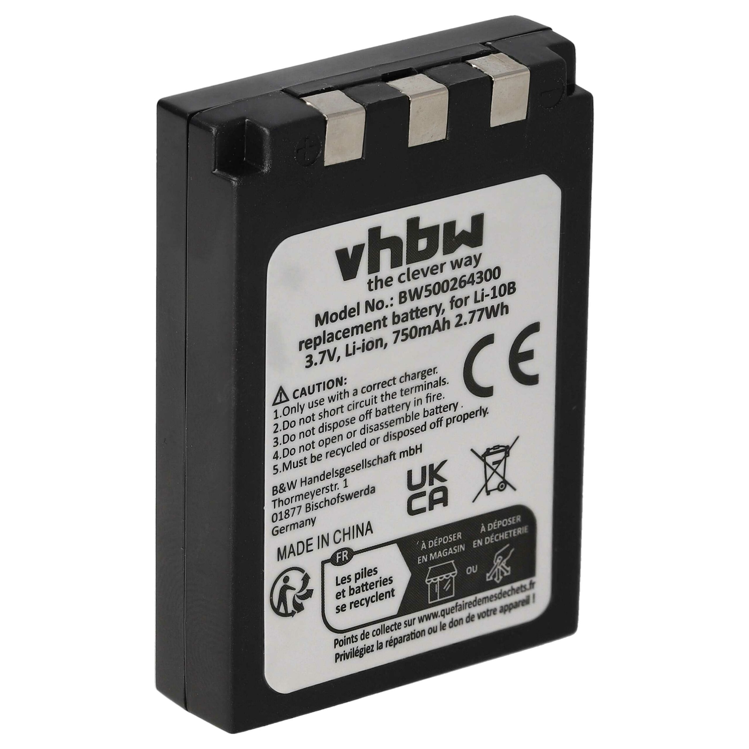 Bateria vhbw compatível com Olympus Li-10B, Li-12B - 750mAh, 3.7V, Li-Ion