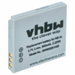 Bateria vhbw NB-4L para Canon - 600mAh, 3.6V, Li-Ion