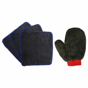 Kit de Limpeza vhbw para Carros, Motos e Bicicletas - 3 Panos em Microfibra 1200 GSM + Luva de Lavagem