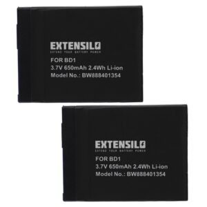 2x Bateria EXTENSILO para Sony NP-BD1, NP-FD1 - 650mAh, 3.7V, Li-Ion