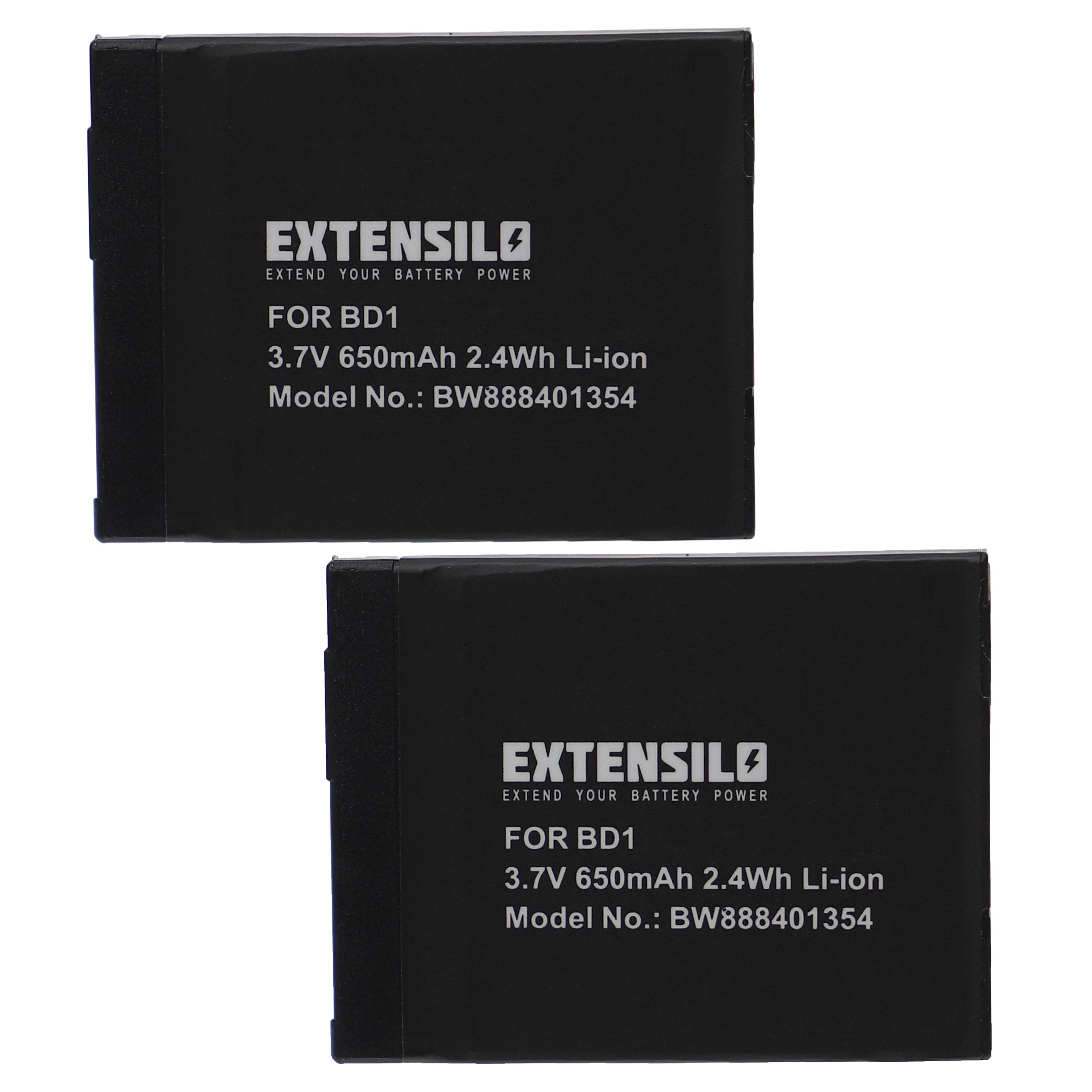 2x Bateria EXTENSILO para Sony NP-BD1, NP-FD1 - 650mAh, 3.7V, Li-Ion