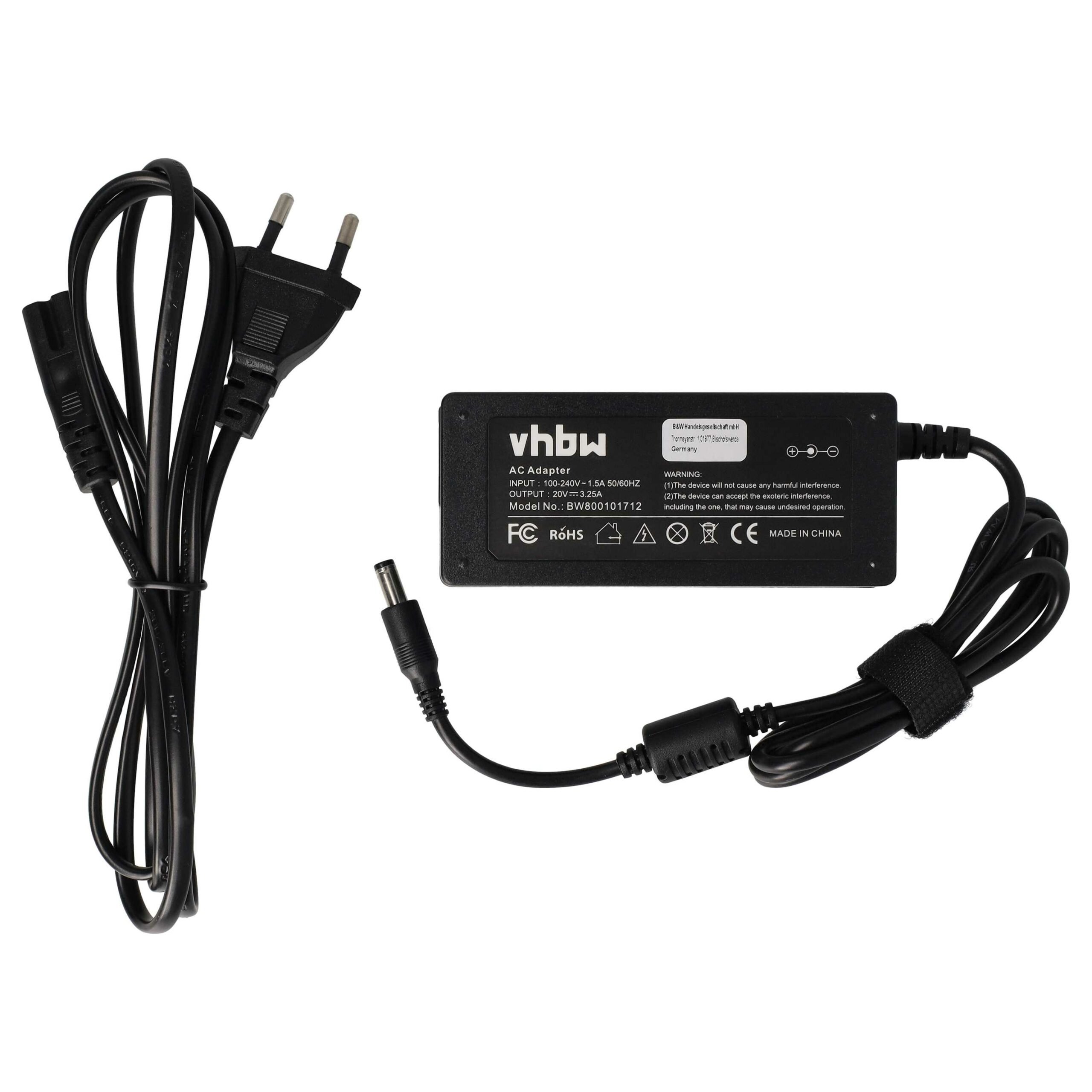 Adaptador de Alimentação vhbw para Fujitsu Siemens, Lenovo, Polk e Zebra - 65 W, 200 cm