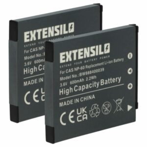 2x Bateria EXTENSILO NP-60 para Casio - 600mAh, 3.7V, Li-Ion