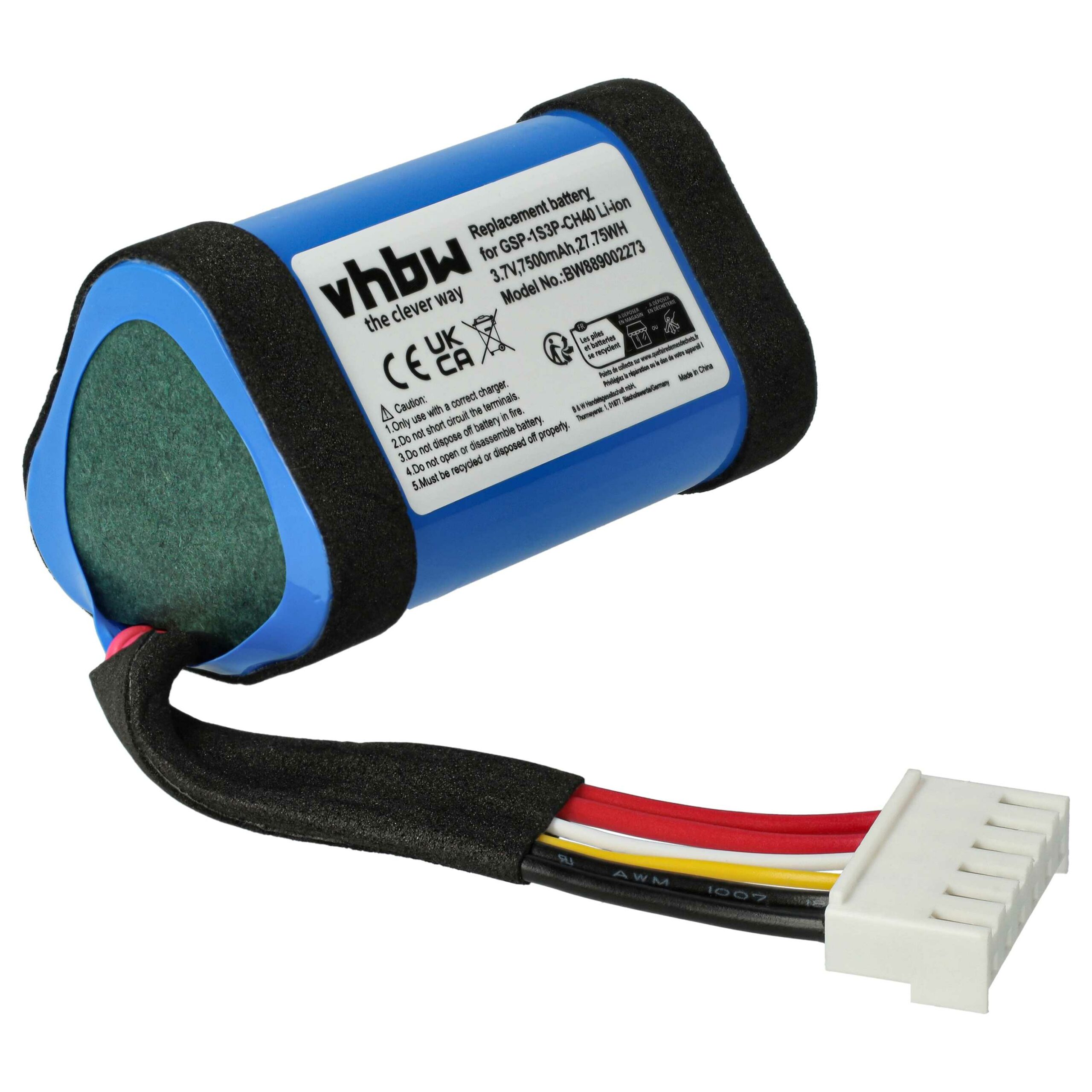 Bateria vhbw para JBL Charge 5 e Charge Essential 2 - Li-Ion 7500 mAh (GSP-1S3P-CH40, GSP-1S3P-CH4A, 1AA011NA) - Image 2