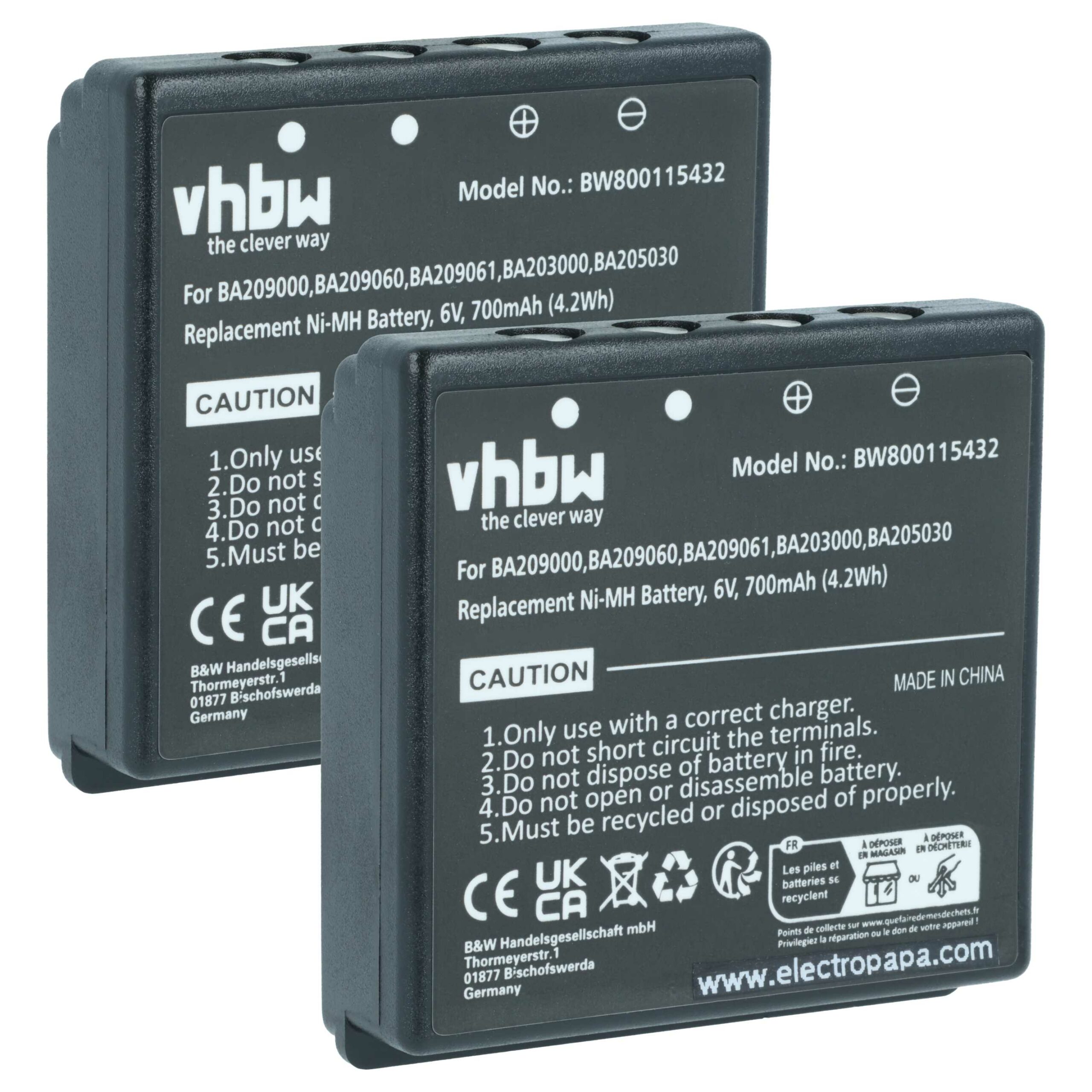 2x Bateria de Substituição para Comandos Remotos Industriais HBC BA206000, BA203000, BA205030 - 700 mAh