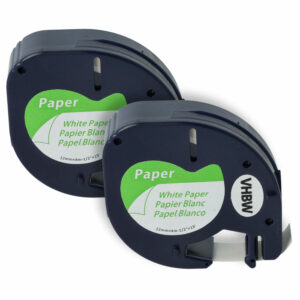 2x Fita de Etiquetas Papel vhbw compatível Dymo S0721520, 91200 - 12 mm Preto sobre Branco