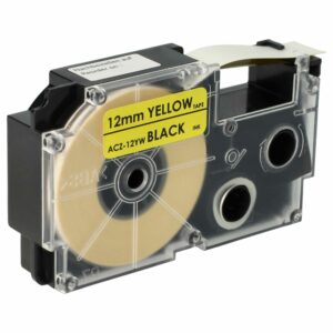 Fita de etiqueta compatível Casio XR-12YW1, XR-12YW - 12 mm preto sobre amarelo vhbw