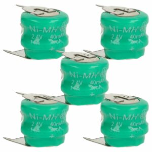 5x Pilhas Botão Recarregáveis V40H 3 Contactos vhbw - 40 mAh 2.4V NiMH