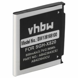 Bateria vhbw para Samsung AB423643CC, AB394235CE, AB394235CECSTD - 800 mAh 3.7 V Li-Ion