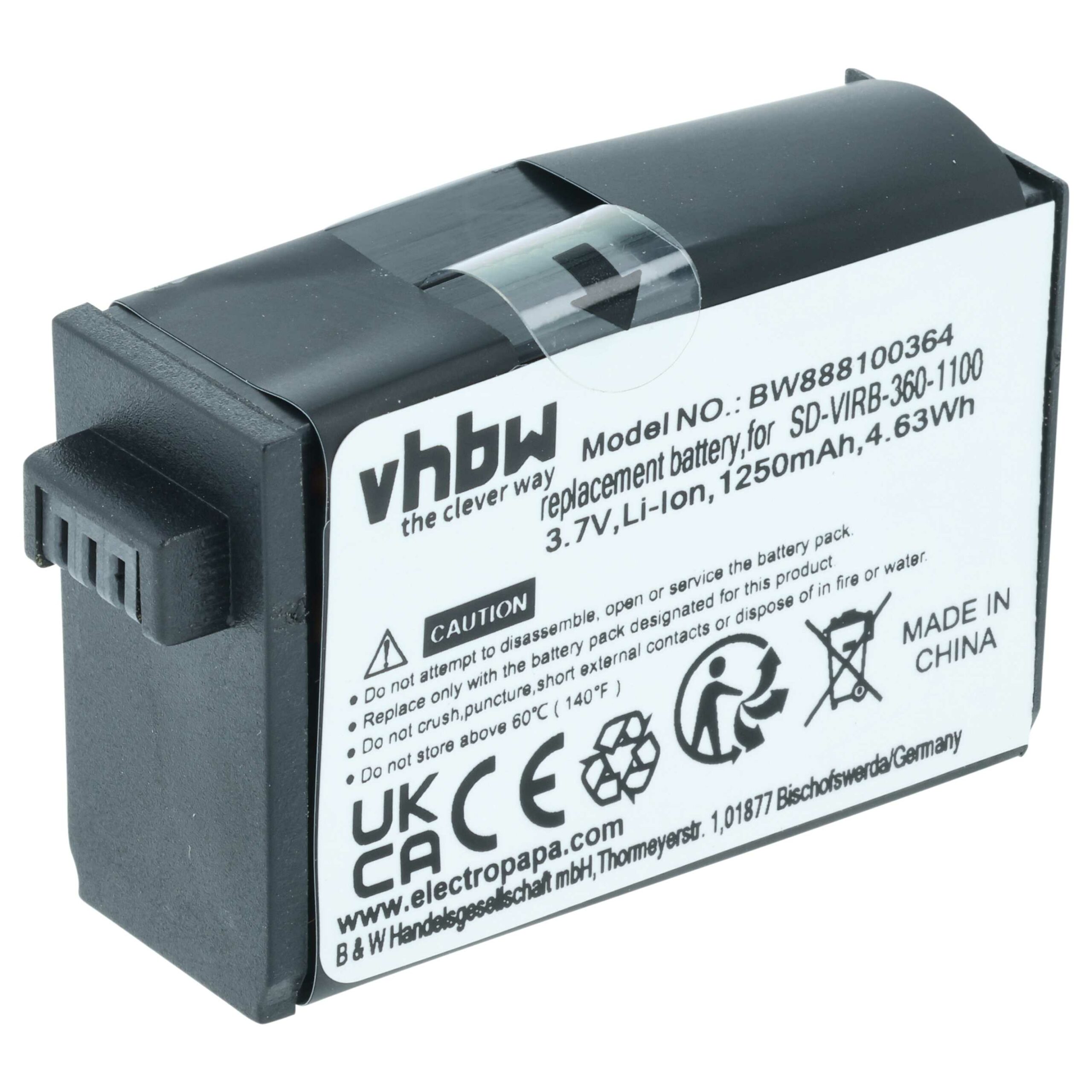 Bateria vhbw para câmaras Garmin (010-12521-40, 360-00106-00) - 1250 mAh 3.8 V Li-Ion