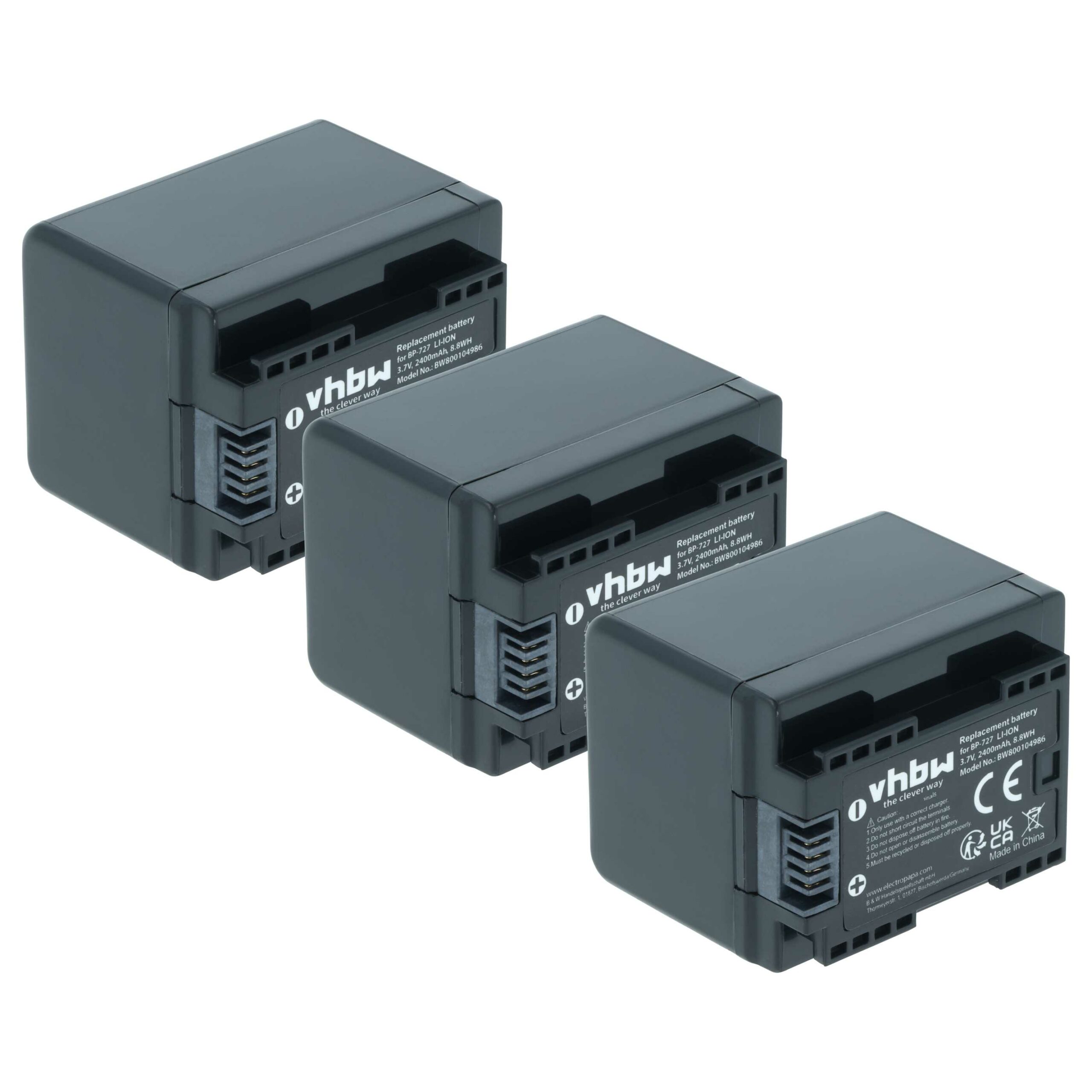 Bateria vhbw 3x para Câmaras Canon BP-727 - 2400 mAh 3.6 V Li-Ion