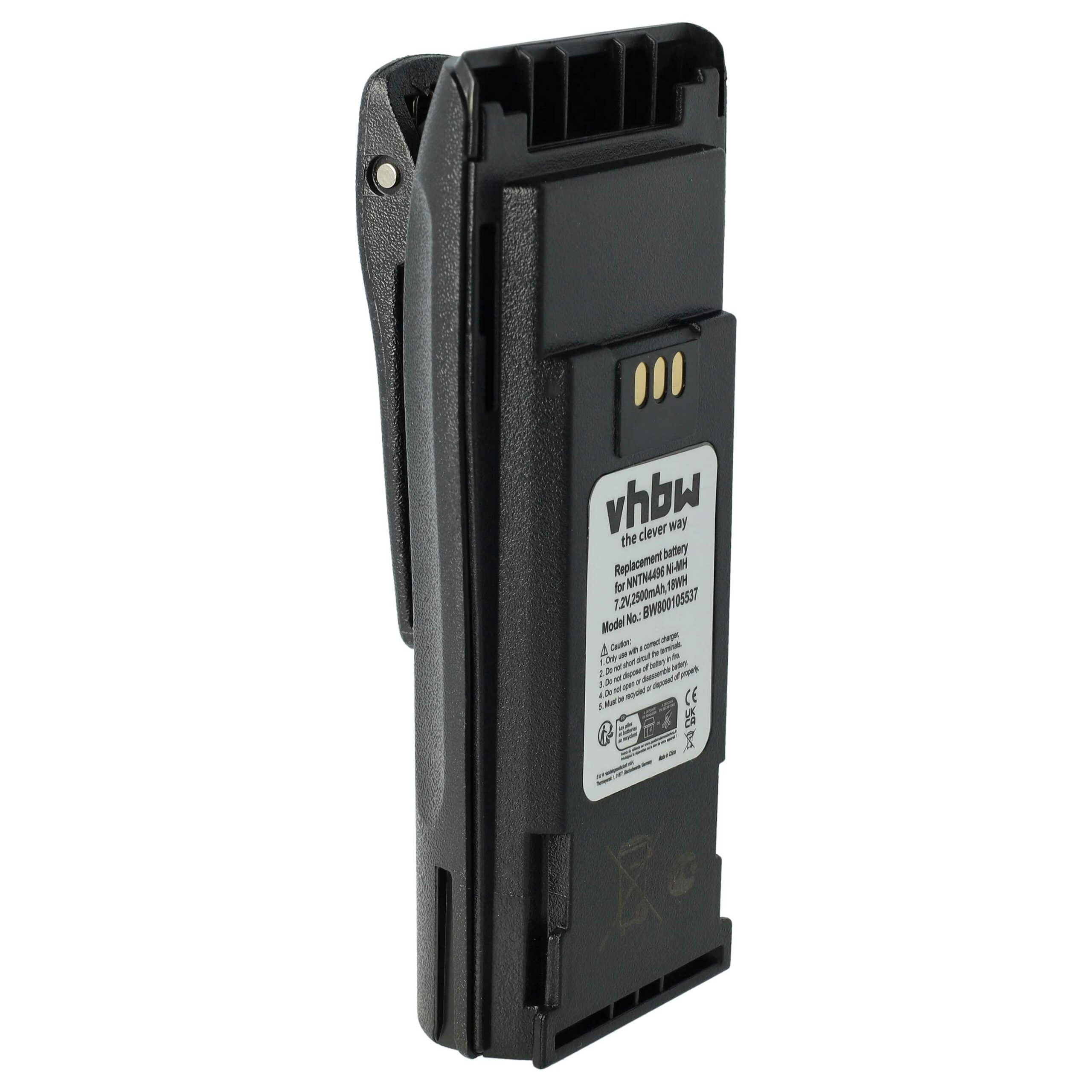 Bateria vhbw para Rádio Motorola NNTN4497, NNTN4496, NNTN4496AR, MNN4254AR - 2500 mAh 7.2 V NiMH com Clip
