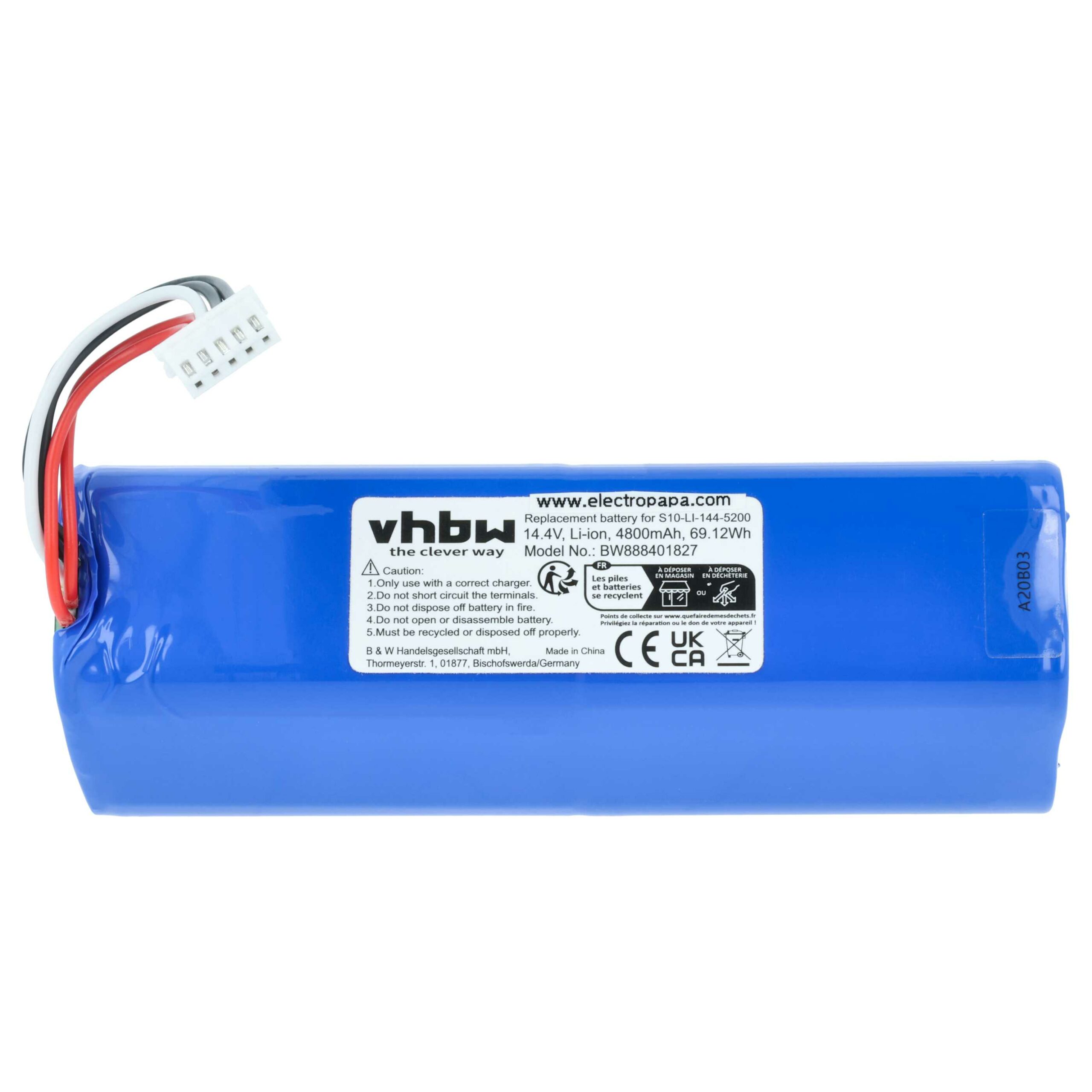 Bateria vhbw 4800mAh 14.4V Li-Ion para Ecovacs (201-1913-4200, 201-1913-4201, S10-Li-144-5200) - Image 3