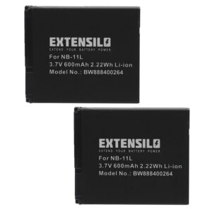 2 Baterias EXTENSILO para Canon NB-11LH, NB-11L - 600mAh, 3.7V, Li-Ion