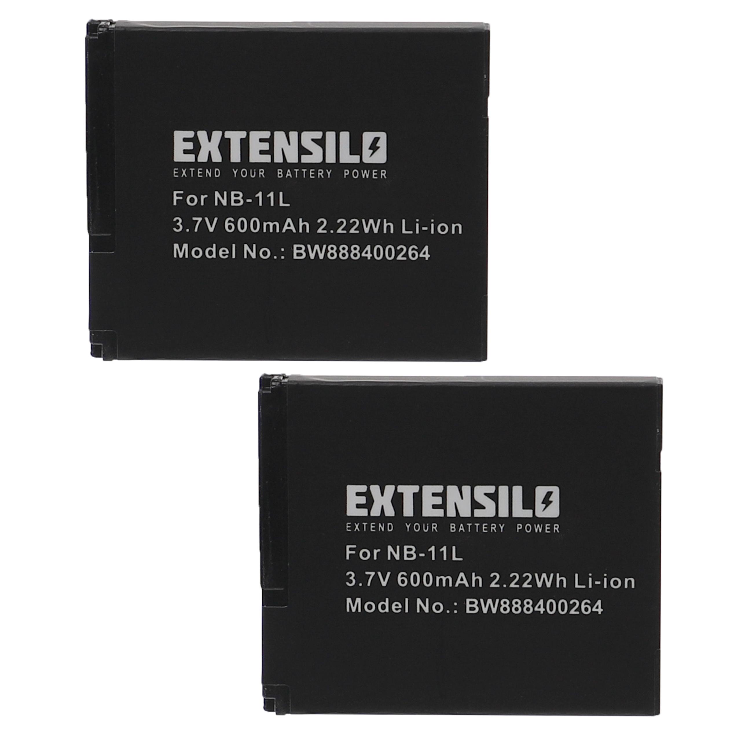 2 Baterias EXTENSILO para Canon NB-11LH, NB-11L - 600mAh, 3.7V, Li-Ion