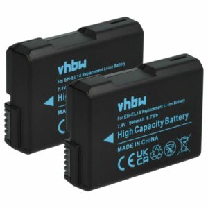 2x Bateria vhbw compatível com Nikon EN-EL14 - 950mAh, 7.2V, Li-Ion com chip informativo