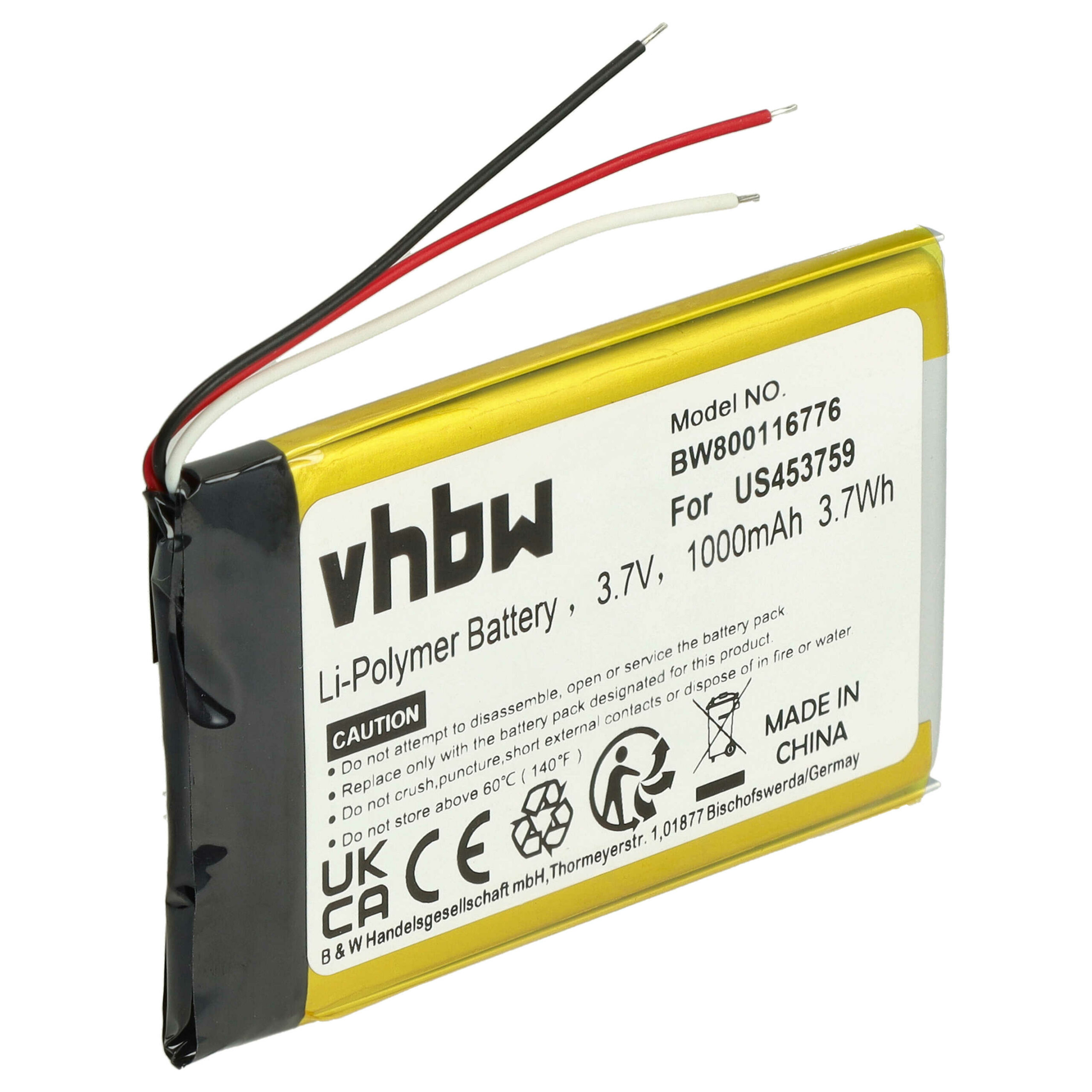 Bateria vhbw para MP3 Sony - substituição US453759 - 1000 mAh 3.7 V Li-polymer - Image 3