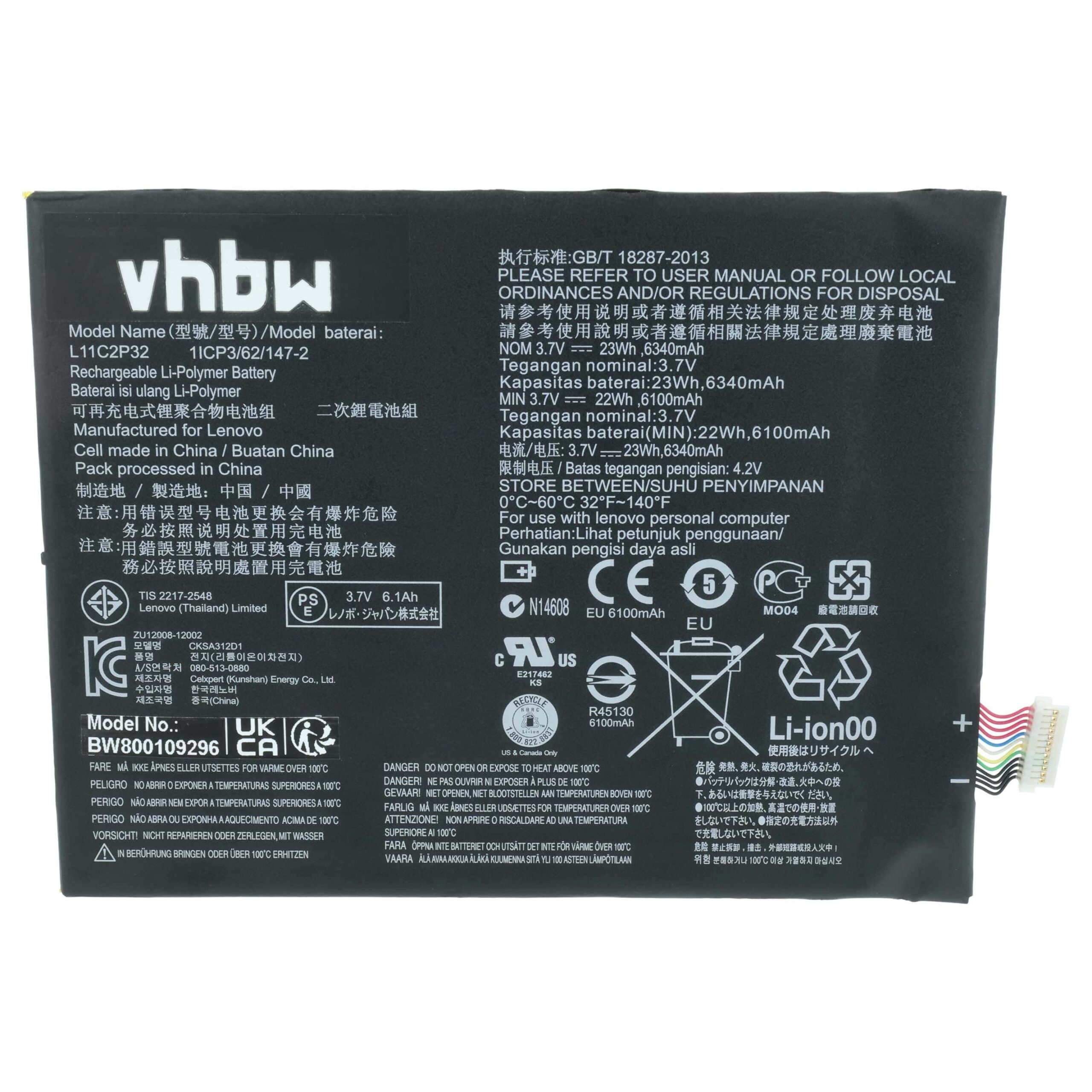 Bateria vhbw para Lenovo - 6300 mAh 3.7 V Li-Ion (Substitui L11C2P32) - Image 3