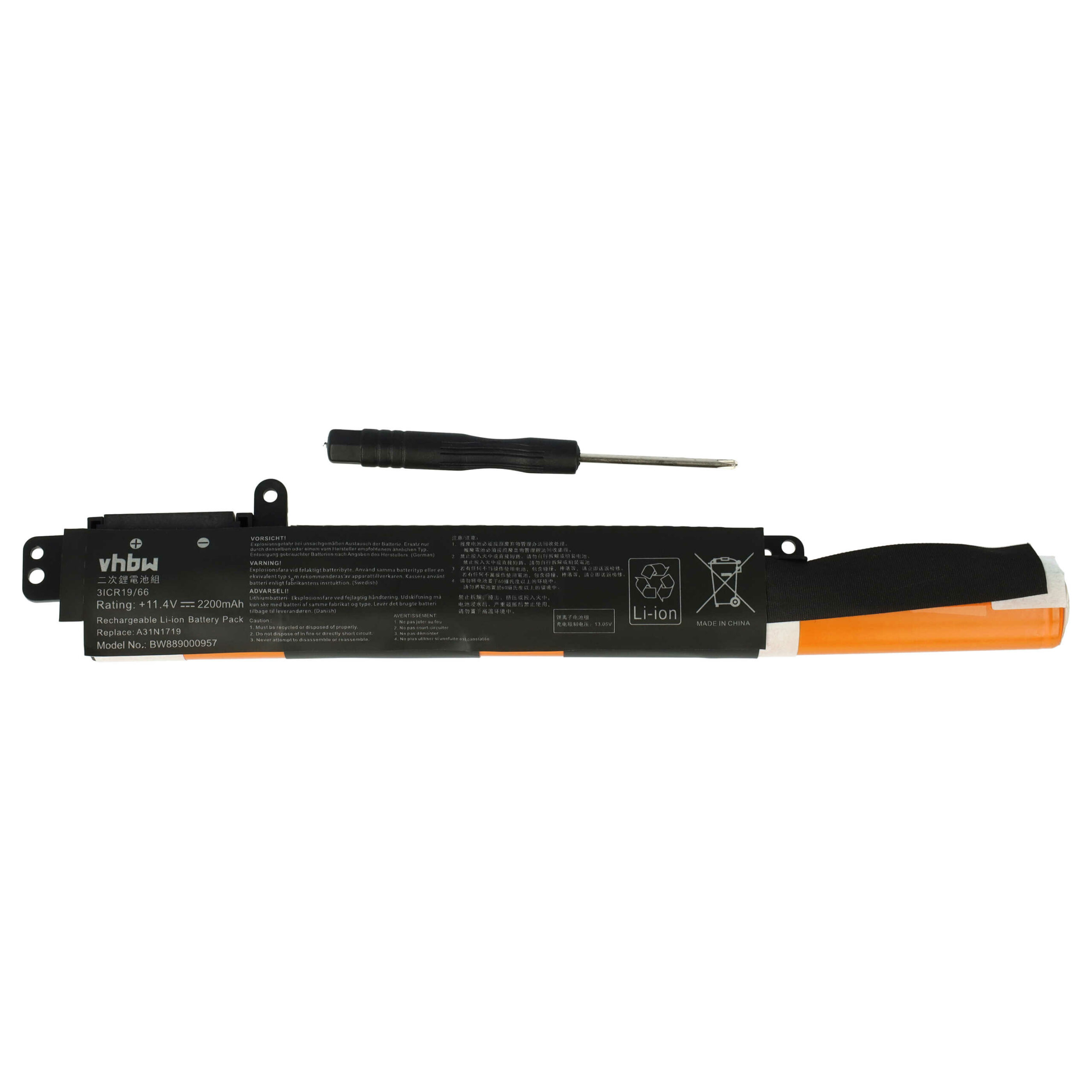 Bateria para Notebook Asus - Substitui A31N1719, A31L04Q, 0B110-00520500, 0B110-00520200 - 2200 mAh 11.4 V Li-Ion vhbw
