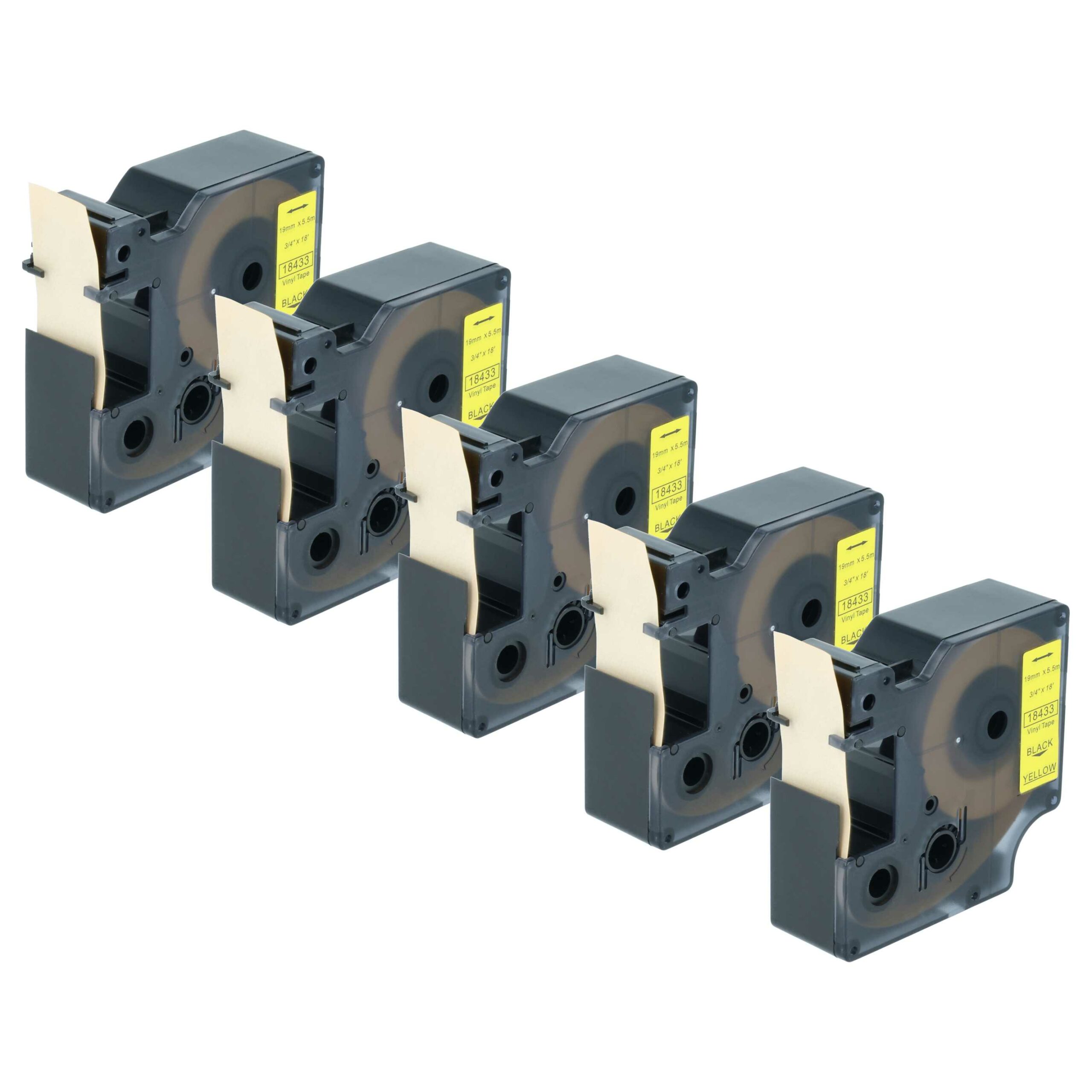 5x Fita Adesiva Preta sobre Amarelo vhbw 19 mm - Compatível com Dymo 18433