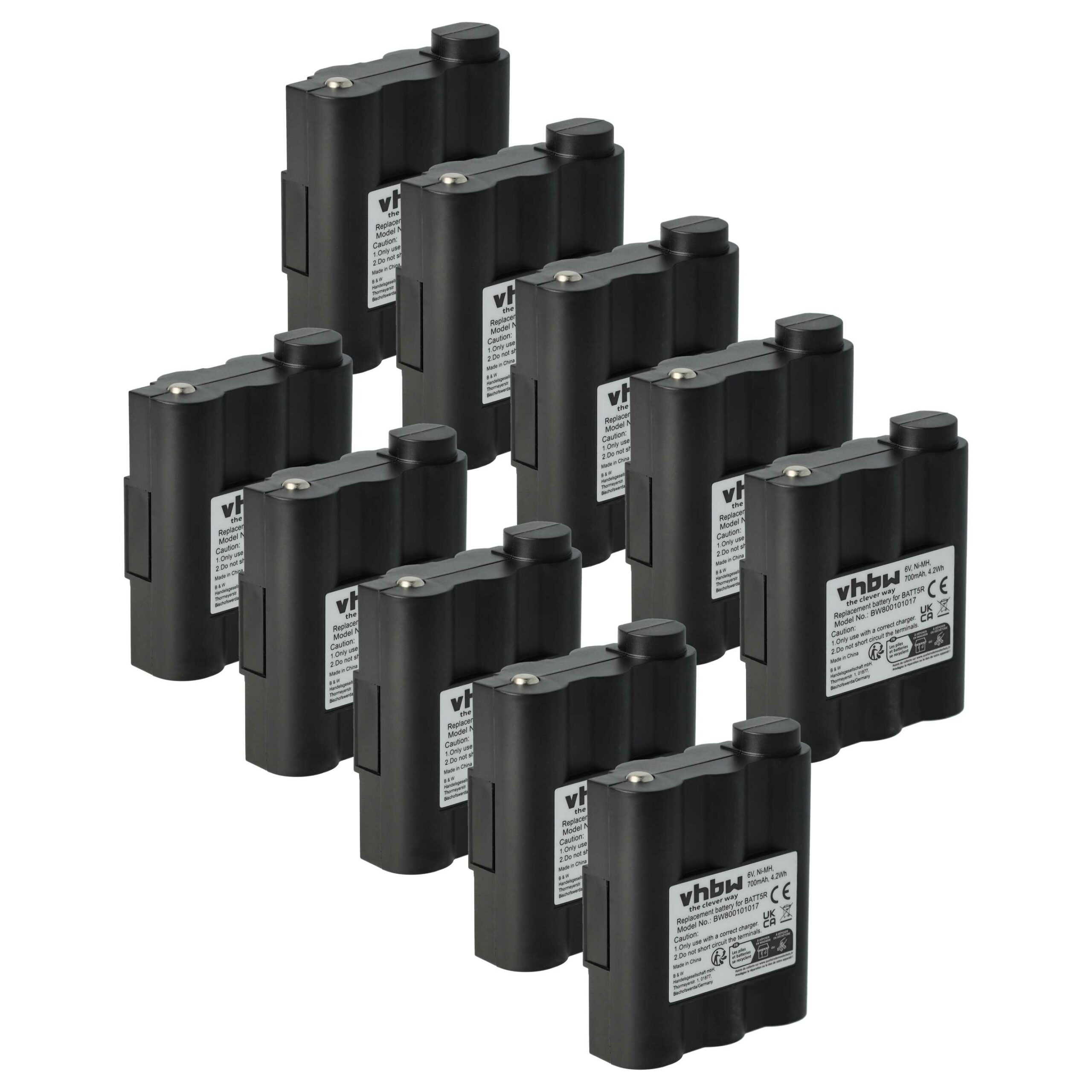 Bateria vhbw 10x para Rádio Alan Midland BATT5R, PB-ATL/G7 - 700 mAh 6V NiMH