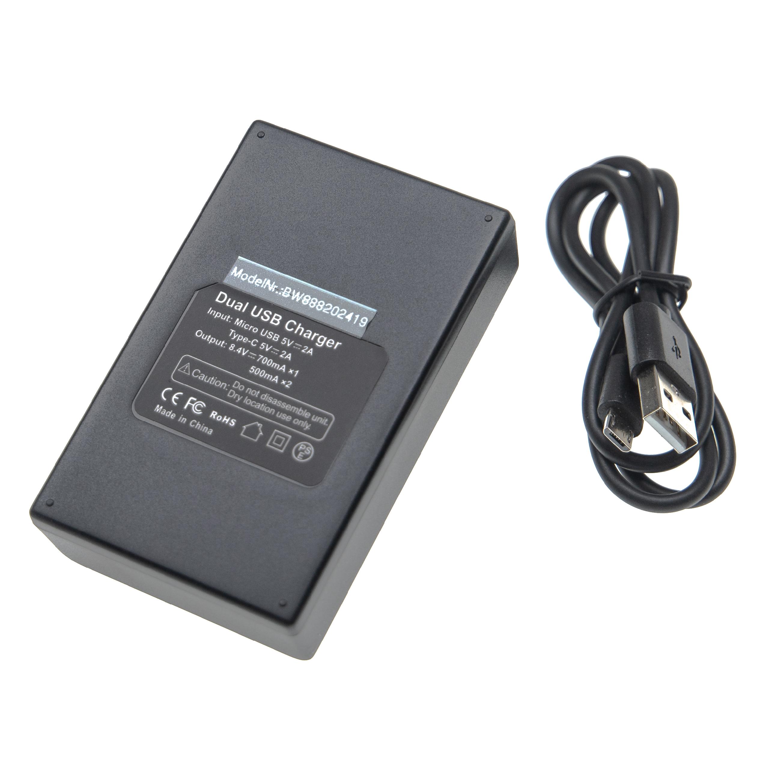 Carregador de Bateria Micro-USB + USB-C com Cabo - vhbw compatível com Blackmagic, Tether Tools, Canon - Image 2