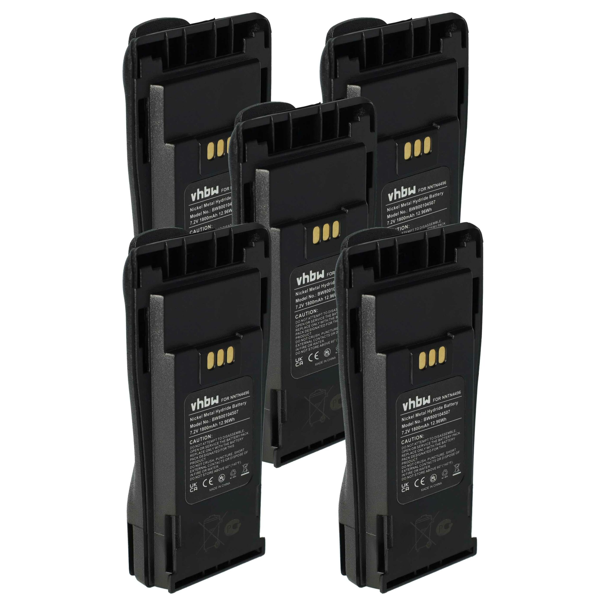 Bateria vhbw 7.2V 1800 mAh NiMH para Motorola CP040, CP200d, DP1400 - Pack 5x