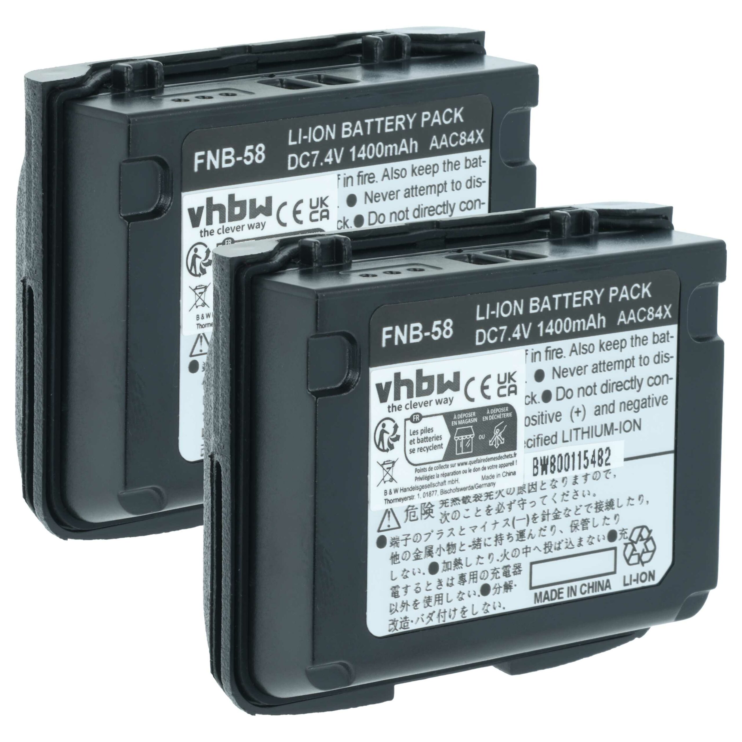 2x Bateria para Rádio Yaesu Vertex FNB-58, FNB-80Li, FNB-58Li, FNB-80 - 1400 mAh 7.4 V Li-Ion