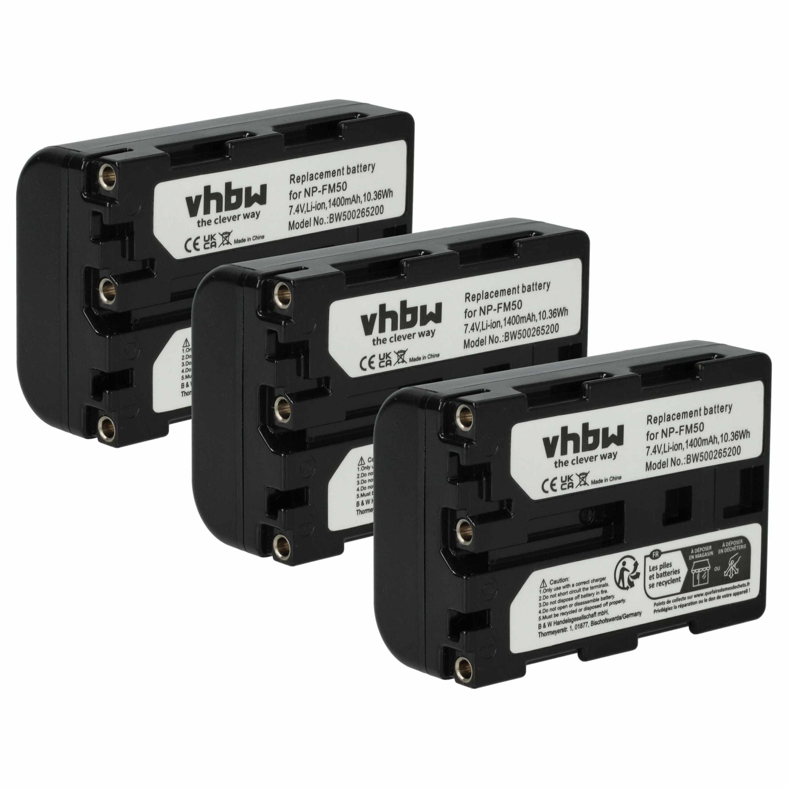 Bateria para Câmara Sony - 3x Bateria NP-FM30/FM50/FM70/FM90/FM91 - 1400 mAh 7.4 V Li-Ion vhbw