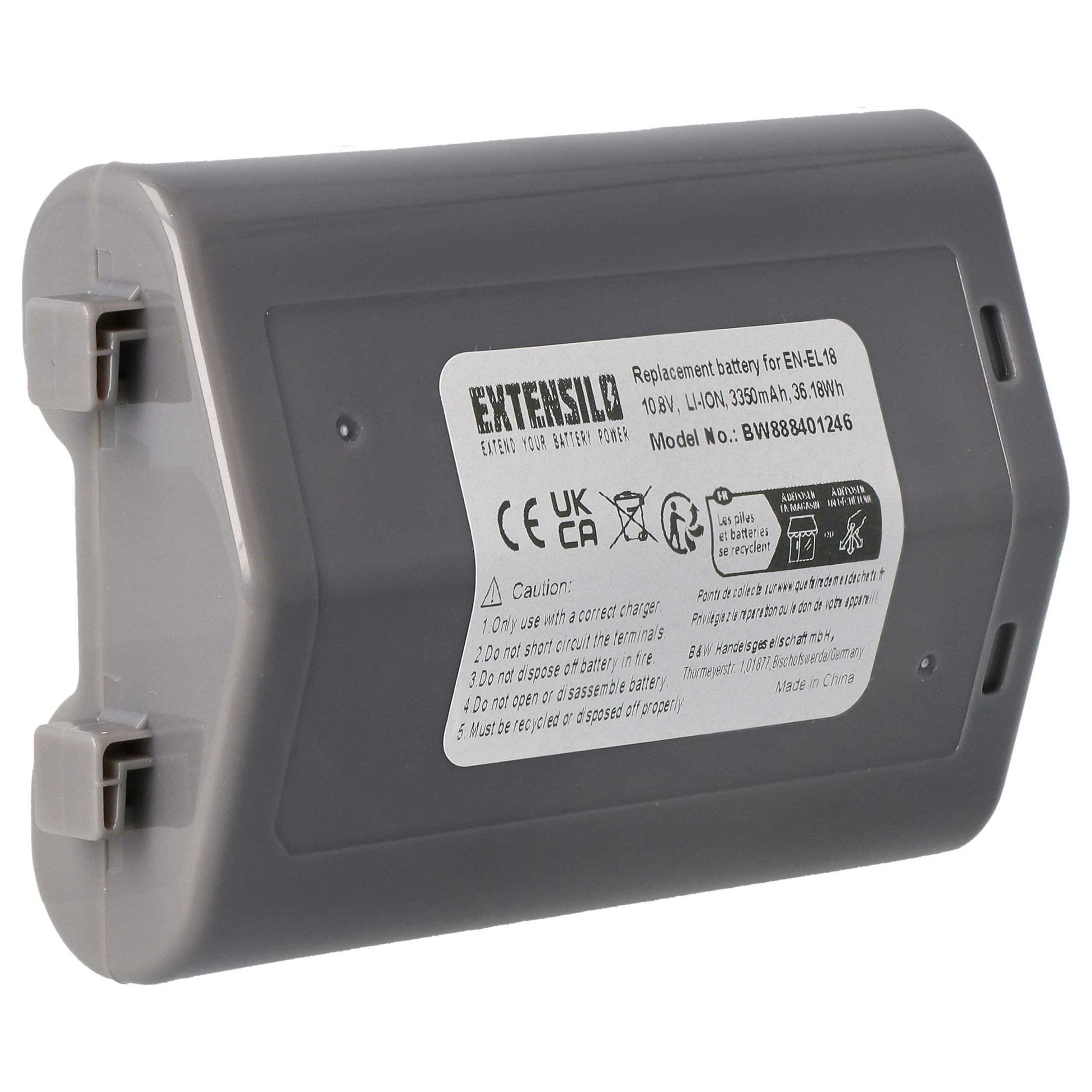 Bateria compatível com Nikon EN-EL18 - 3350mAh, 10.8V, Li-Ion EXTENSILO