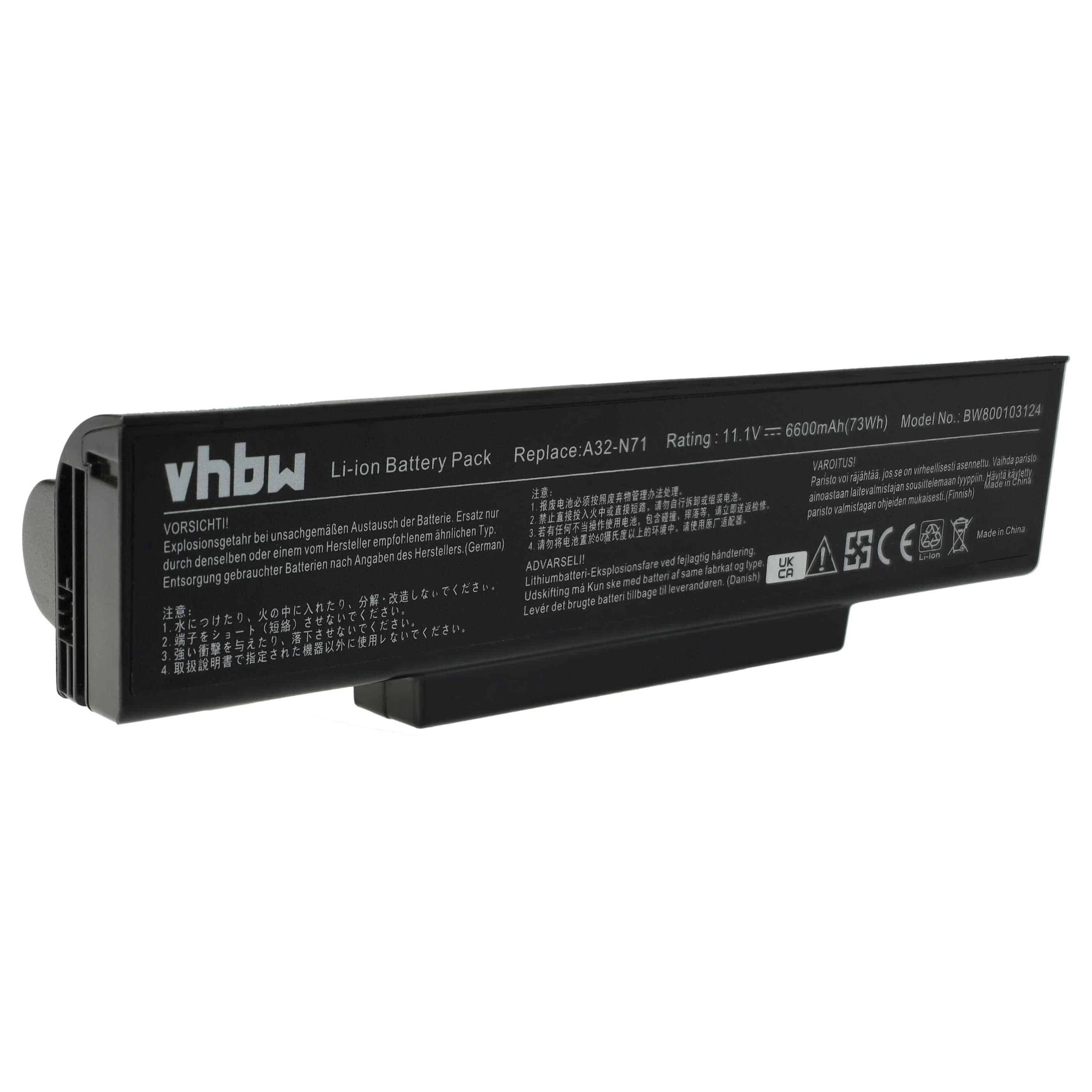 Bateria para Portátil Asus vhbw 70-NX01B1000Z, 70-NZY1B1000Z, 70-NXH1B1000Z - 6600 mAh 11.1 V Li-Ion