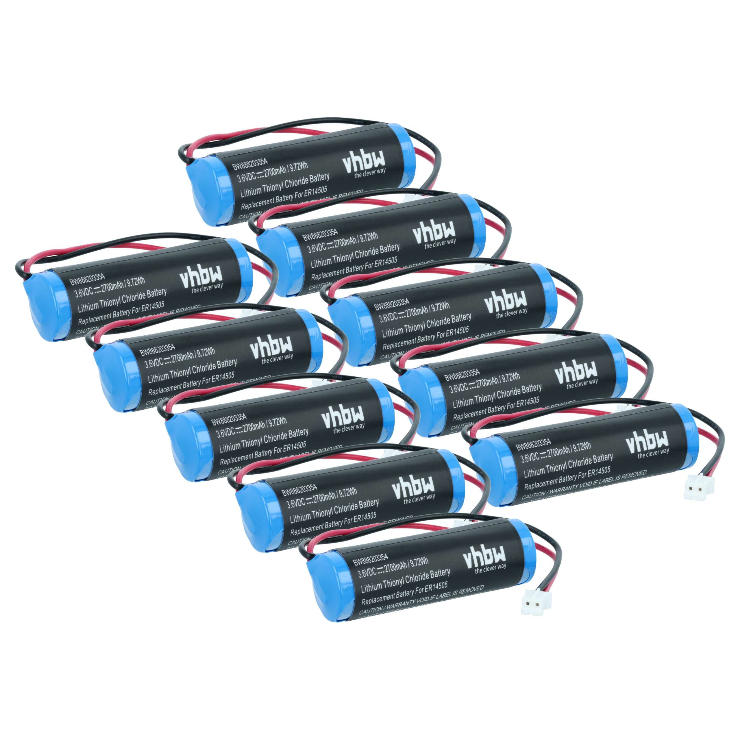 Bateria vhbw 10x para Detetor de Gás Dräger 8326856, 8326186 - 2700 mAh 3.6 V Li-SOCl2