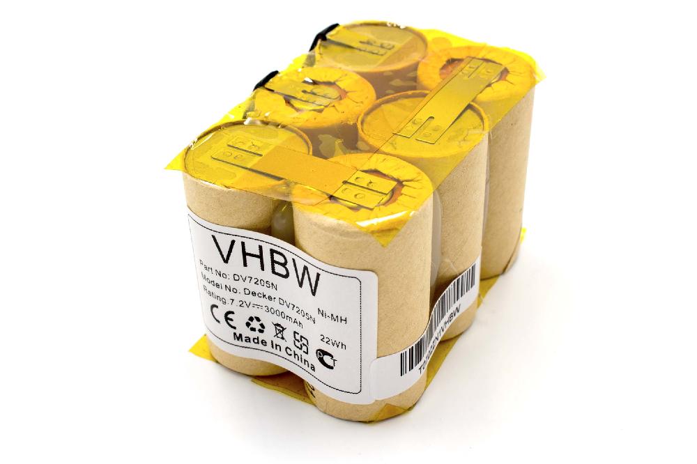 Bateria vhbw compatível com Black & Decker ACN-DE7.2 - 7.2V, 3000mAh, NiMH
