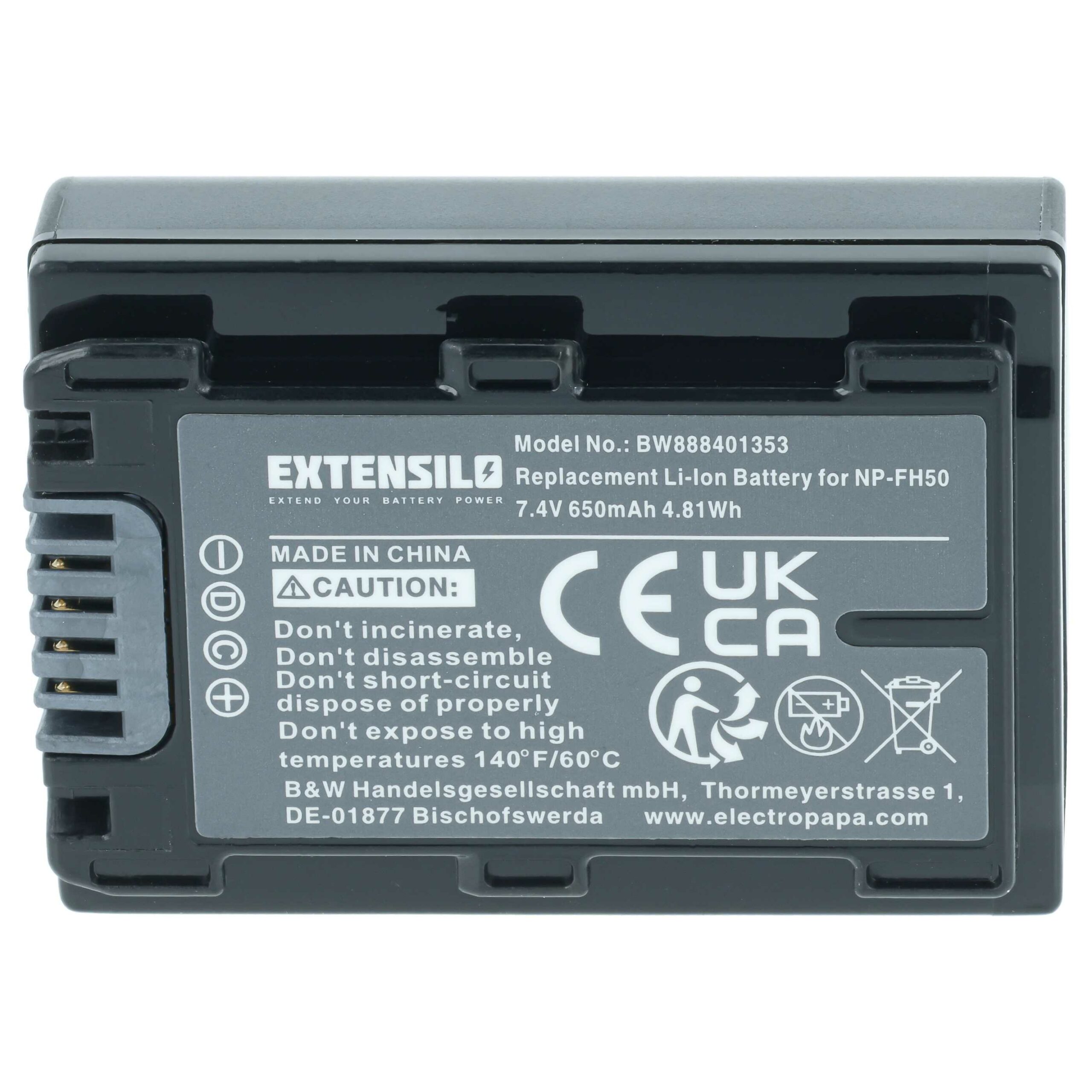 2x Bateria EXTENSILO para Sony NP-FH70, NP-FH40, NP-FH100, NP-FH50 - 650mAh, 7.2V, Li-Ion - Image 3