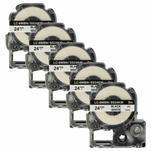 Pack 5x Fita Etiquetadora vhbw para Epson LC-6WBN - 24 mm Preto sobre Branco