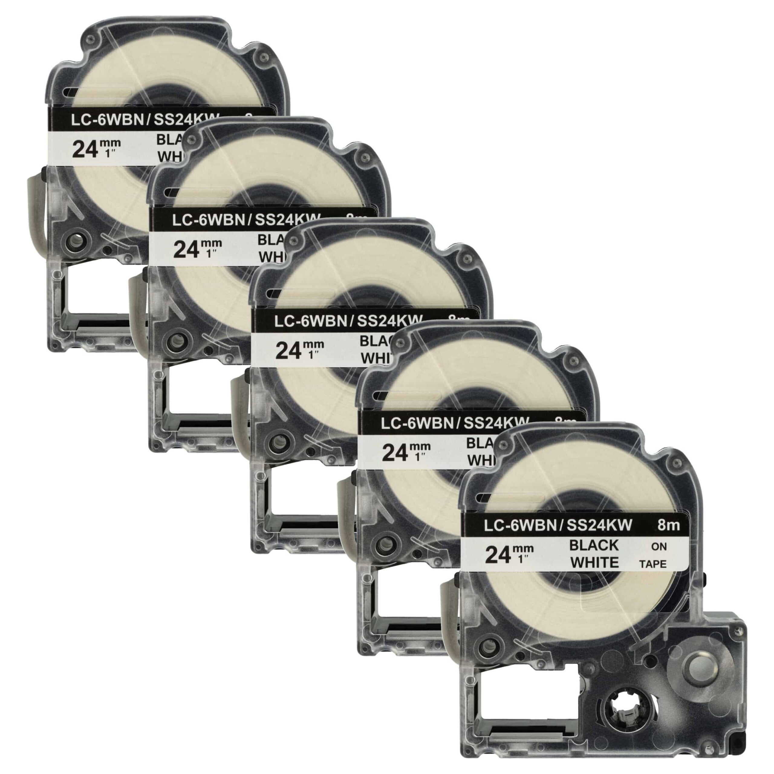 Pack 5x Fita Etiquetadora vhbw para Epson LC-6WBN - 24 mm Preto sobre Branco