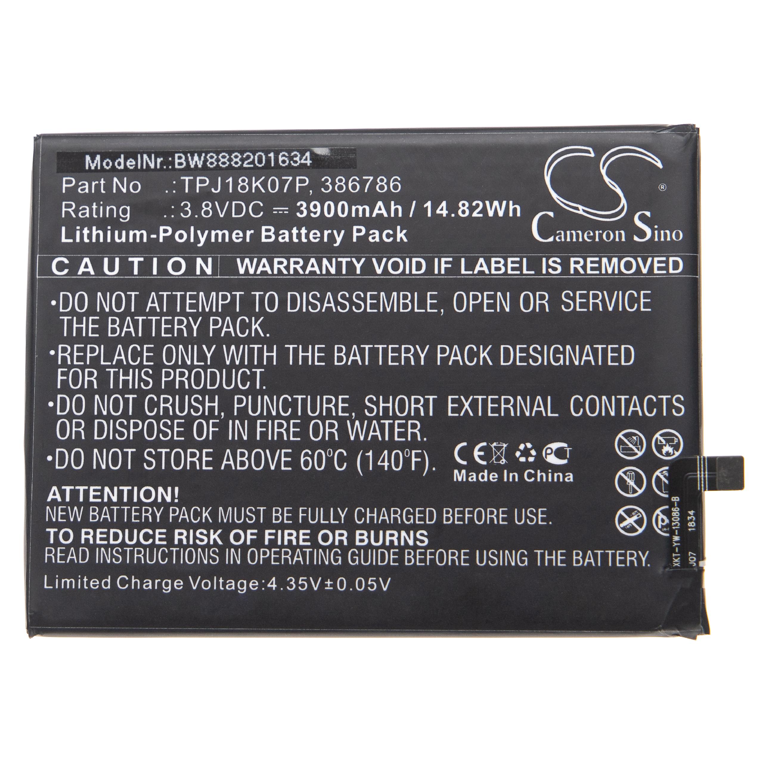 Bateria vhbw para Wiko 386786, TPJ18K07P - 3900 mAh 3.8 V Li-polymer