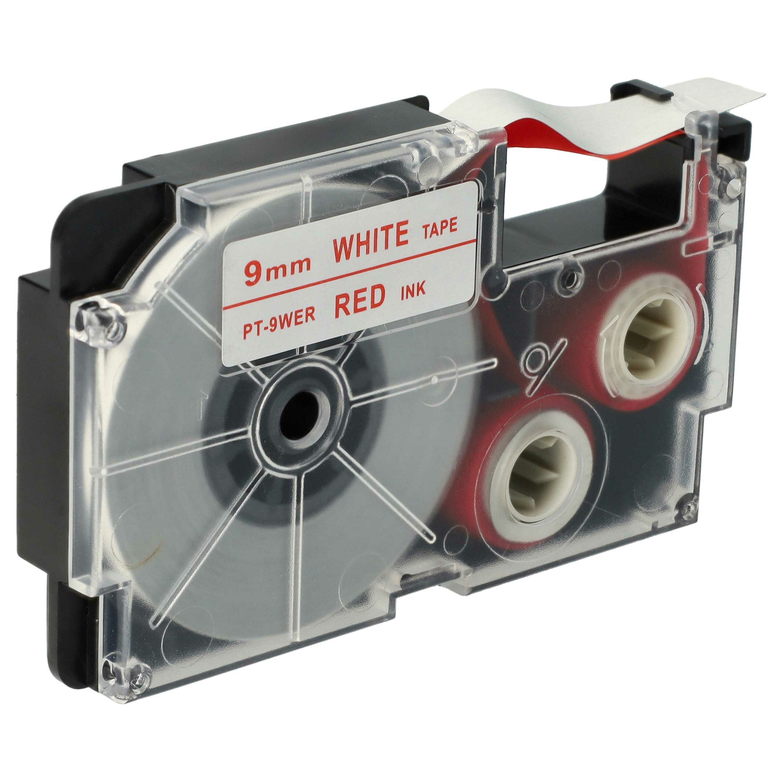 Fita de Etiquetas Compatível Casio XR-9WER1, XR-9WER - 9 mm Vermelho sobre Branco