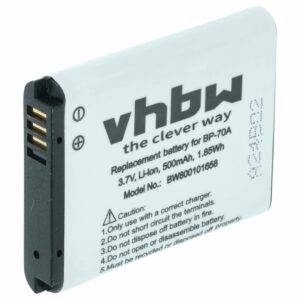 Bateria vhbw para Samsung BP70a, BP-70a, SLB-70A, EA-BP70A - 500mAh, 3.6V, Li-Ion