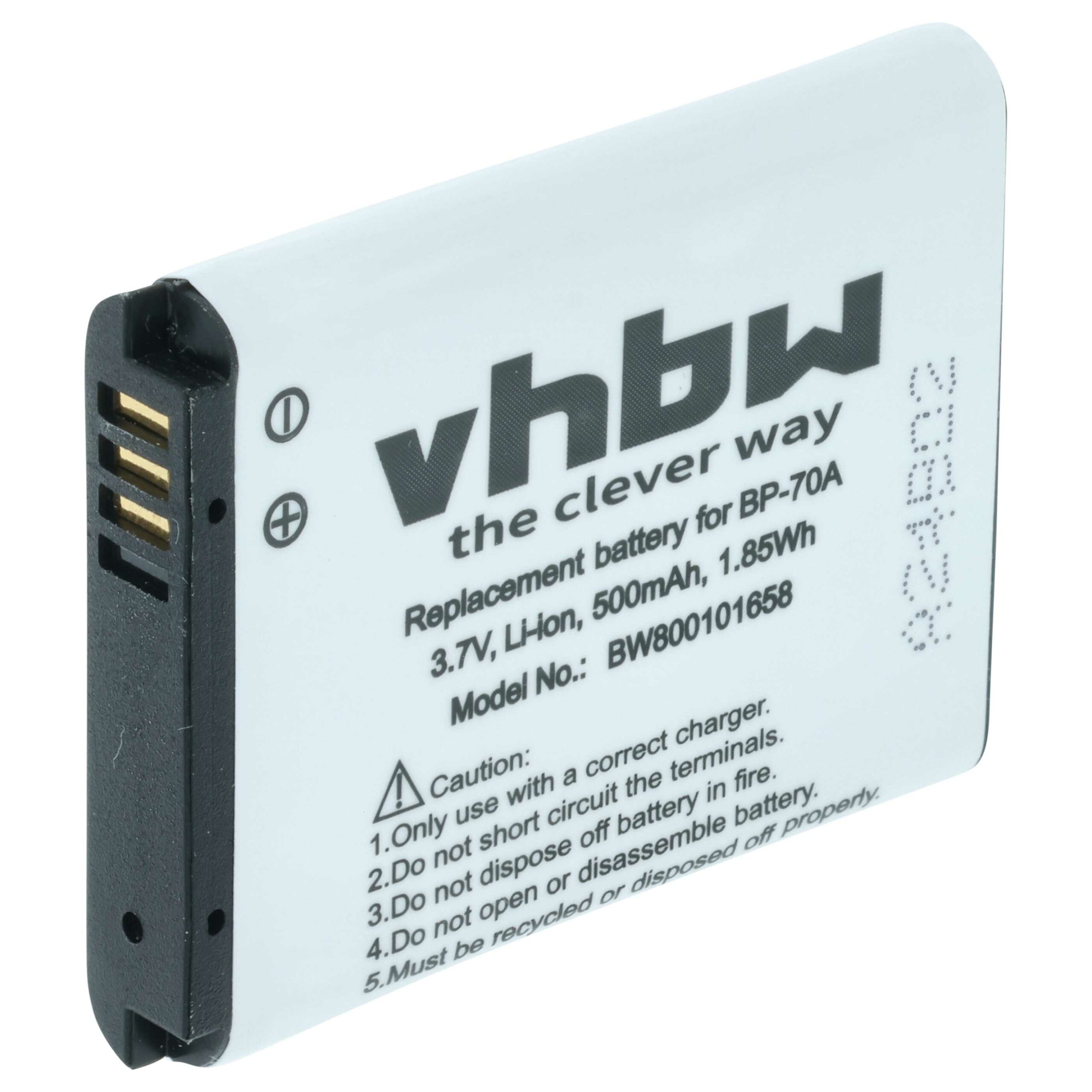 Bateria vhbw para Samsung BP70a, BP-70a, SLB-70A, EA-BP70A - 500mAh, 3.6V, Li-Ion