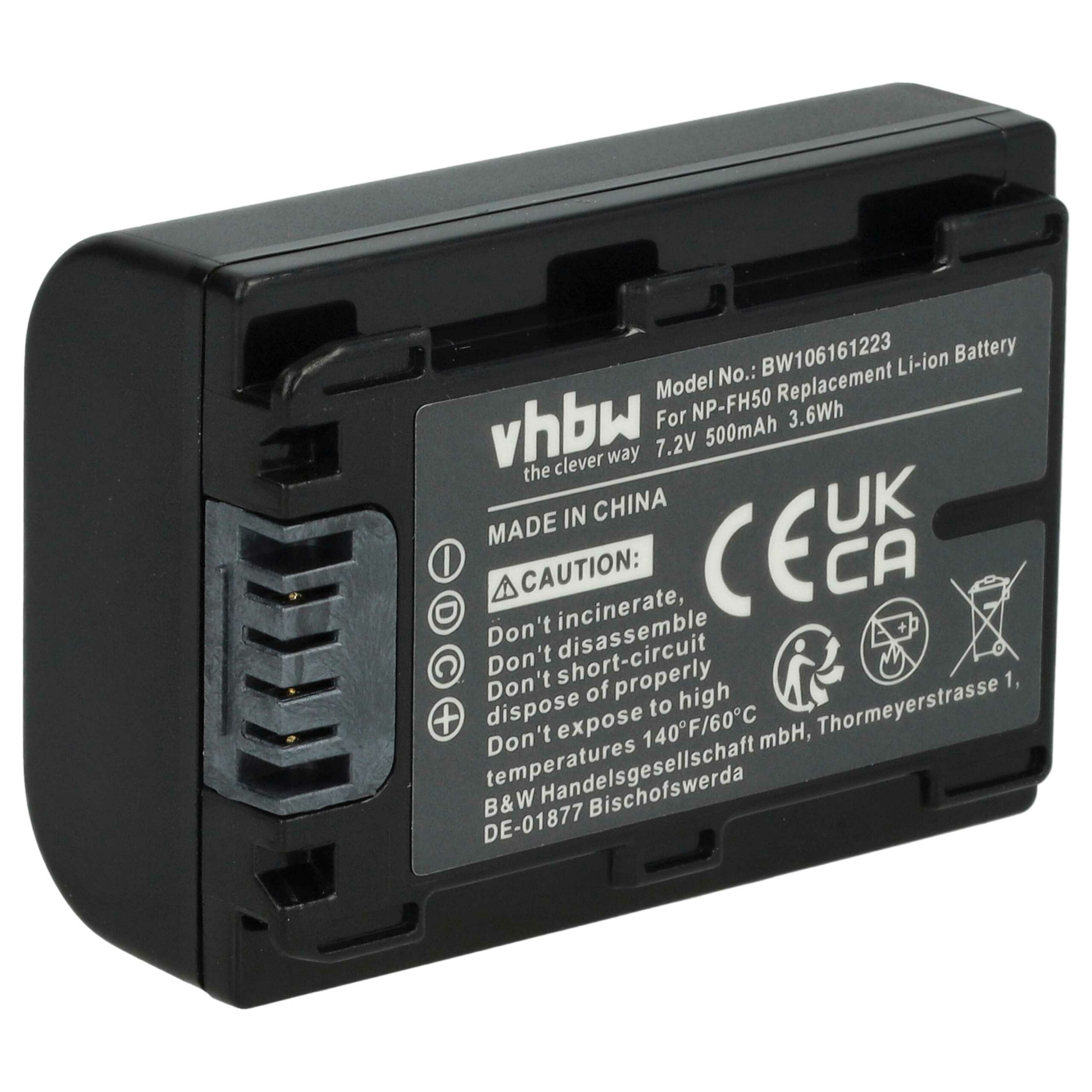 Bateria vhbw compatível com Sony NP-FH50, NP-FH100, NP-FH70, NP-FH40 - 500mAh, 7.2V, Li-Ion com Chip Info